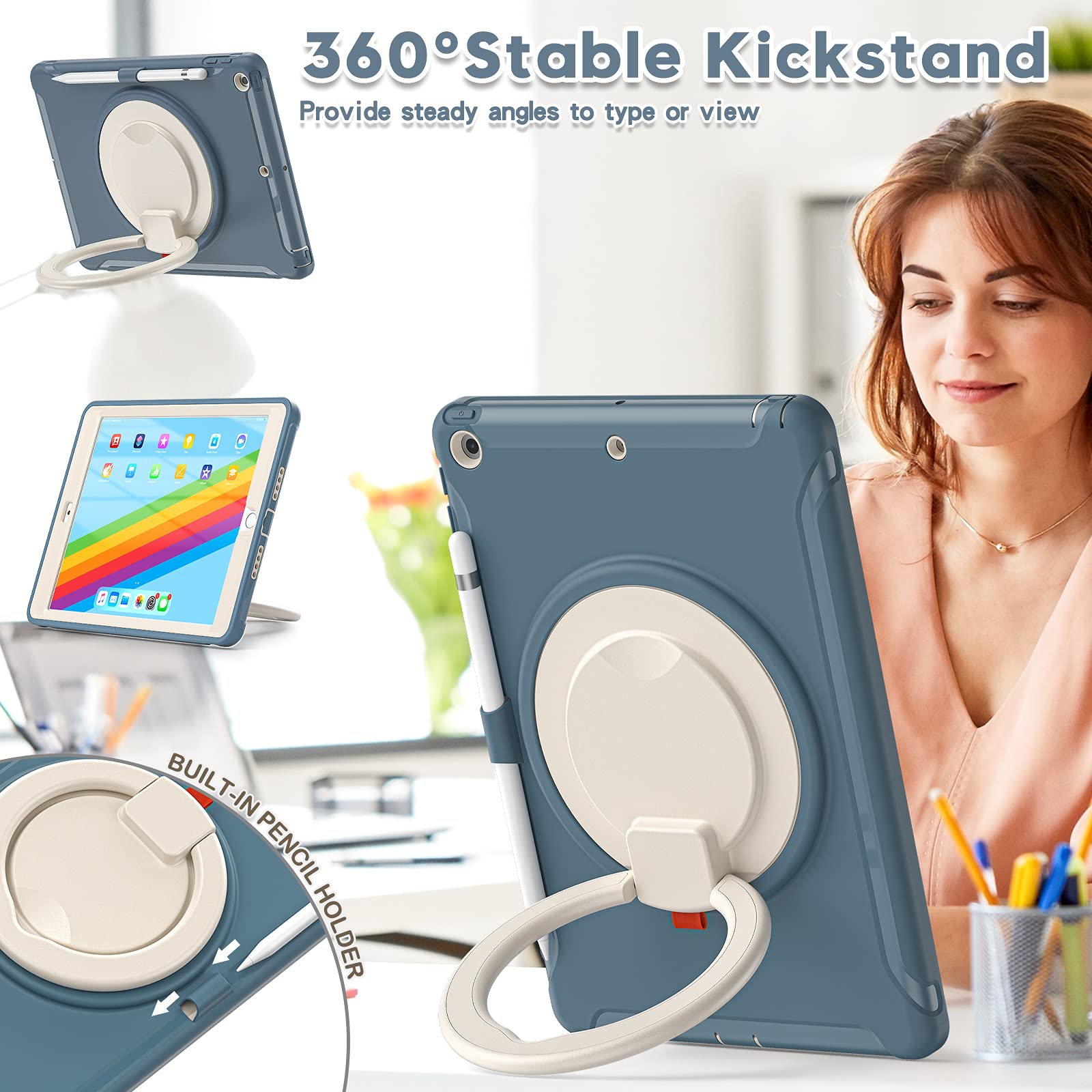 Batyue For Ipad 9Th/ 8Th/ 7Th Generation Case (Ipad 10.2 Case 2021/2020/2019) With Screen Protector, Rugged Case With Rotating S