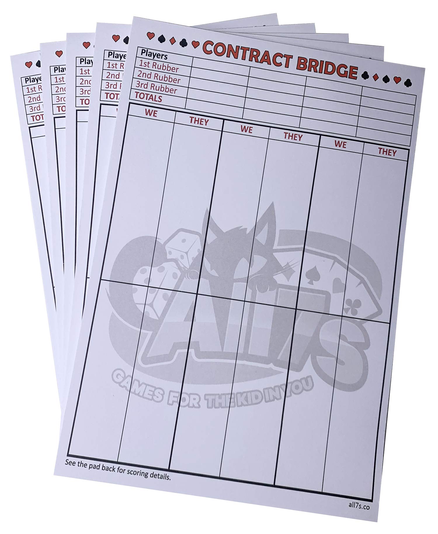 All7S Premium Contract Bridge Score Pad With Game Instructions, Set Of 5 Pads (250 Sheets)