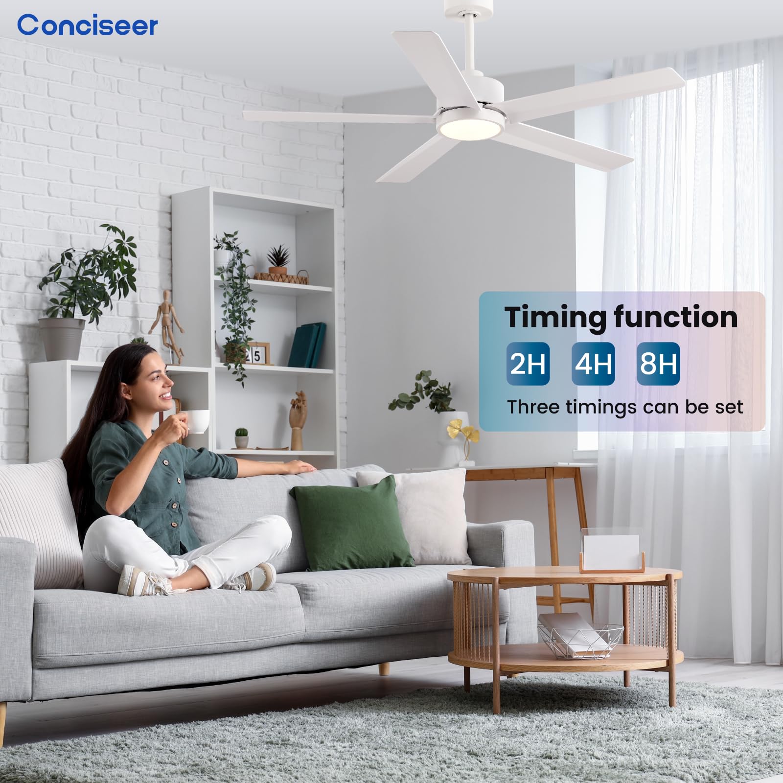 Conciseer Morden Ceiling Fans With Lights,52 Inch Ceiling Fans With Remote For Bedroom Living Room Kitchen, 5 Blades 6 Speed Rev