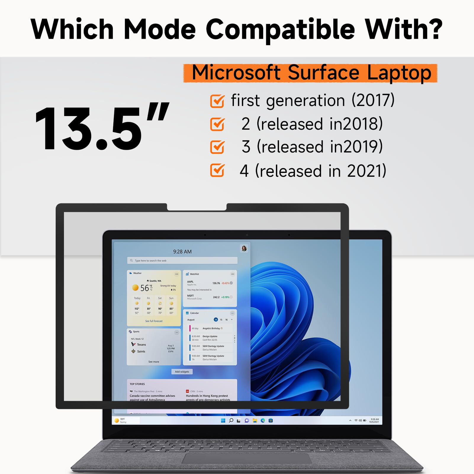 Mamol Upgrade Privacy Screen For Microsoft Surface Laptop 1/2/3/4/5 Th Gen 13.5 Inch, Fully Removable Anti Spy Glare Blue Light