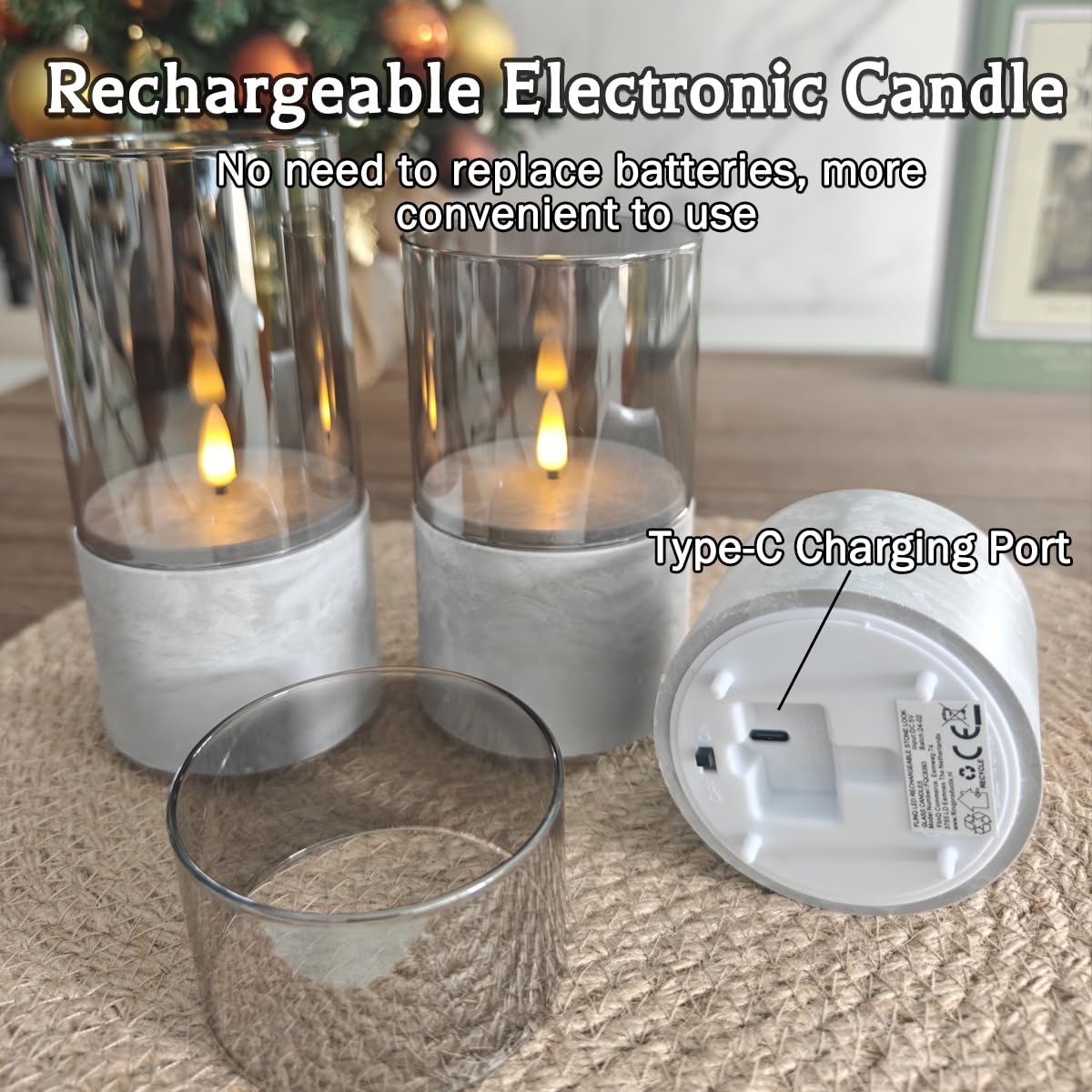 Ledholyt Rechargeable Flameless Candle, Flashing Led Pillar Real Wax Candle With Remote Control And Timer, Simulated Wick, Gray