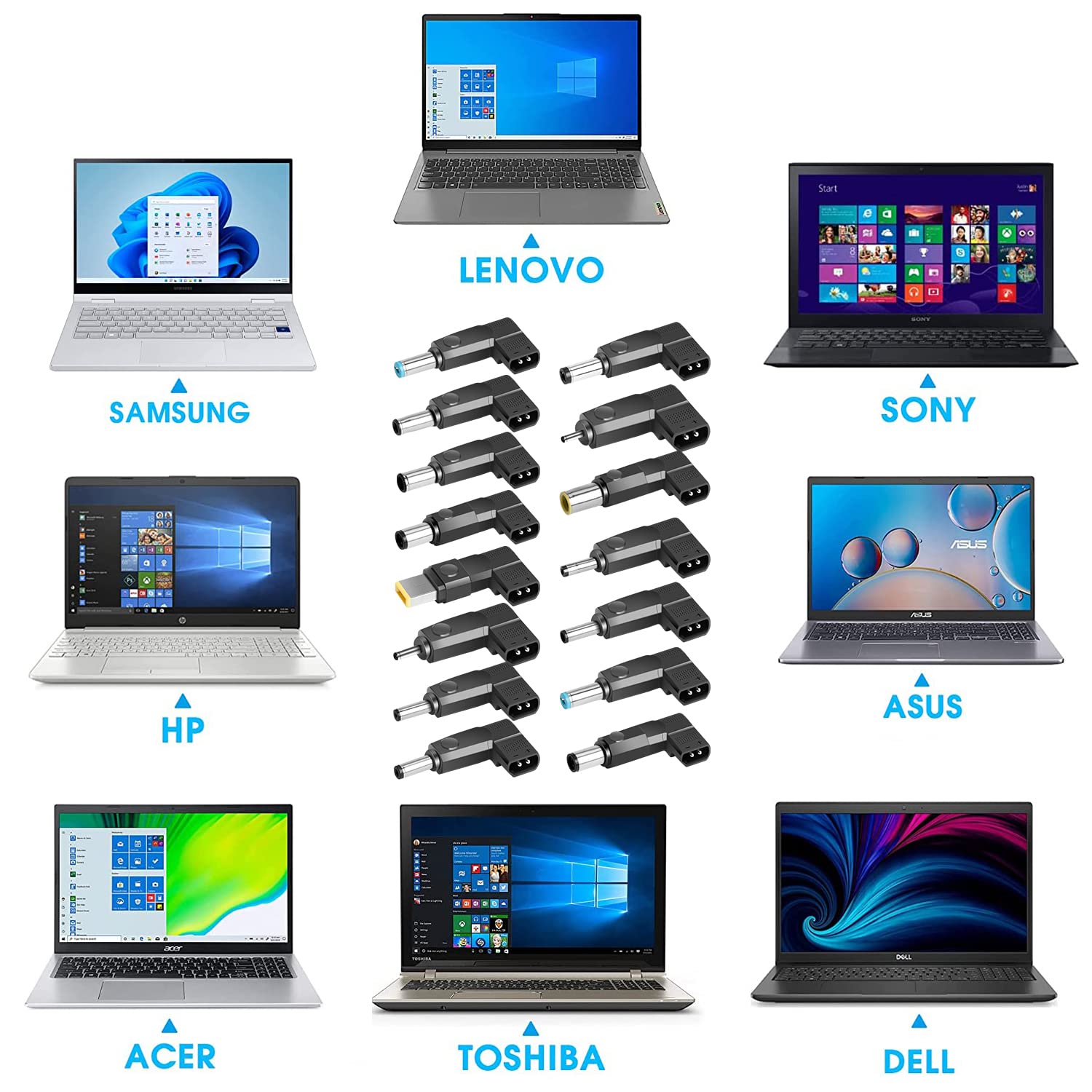 Kfd Usb C To Dc Tip Power Adapter Kits Convert Cable Type C Pd Power Cable To Universal Laptop Jack Plugs 15 Connectors For Macbook Hp Dell Msi Gateway Lg Toshiba Lenovo Acer Asus Sony Samsung Laptop