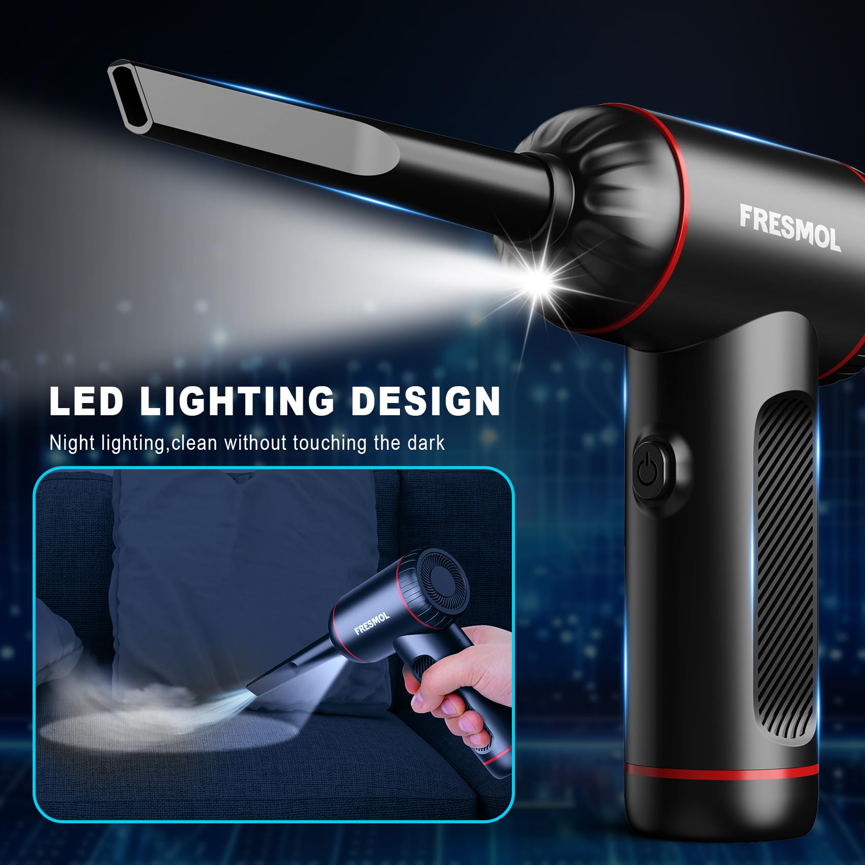 Compressed Air Duster,3 Gear Adjustable 100000Rpm Electric Air Duster, Rechargeable Cordless Air Blower With Led Light For Compu