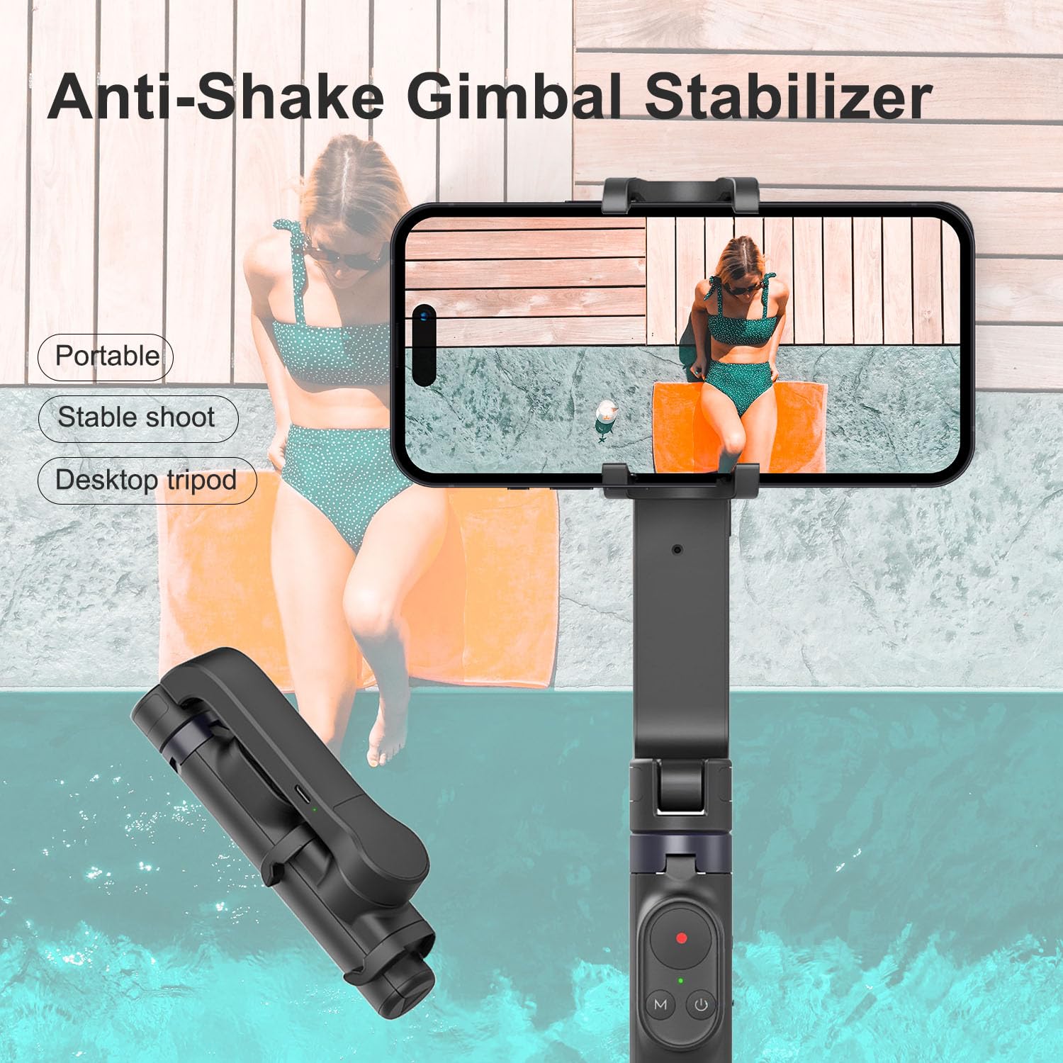 Selfie Stick Gimbal Stabilizer, Gimbled Phone Holder With Wireless Remote Tripod 1-Axis Handheld Smartphone Portable Gimbal For