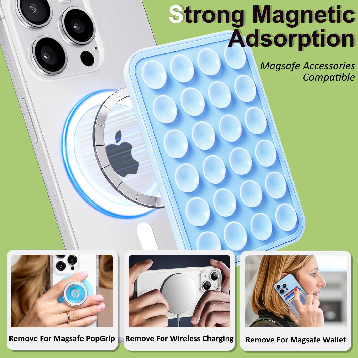 Anteel Magnetic Suction Phone Mount For Magsafe Case, Silicone Grip Secure Mirror Shower Phone Holder For Iphone 12/13/14/15/16,