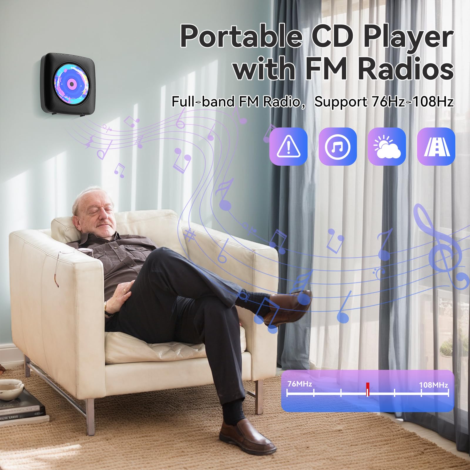 Cd Player Portable Bluetooth Rechargeable: Cd Players For Home With 1800Mah Kegaudio Desktop Wall Cd Player With Speakers Dust C