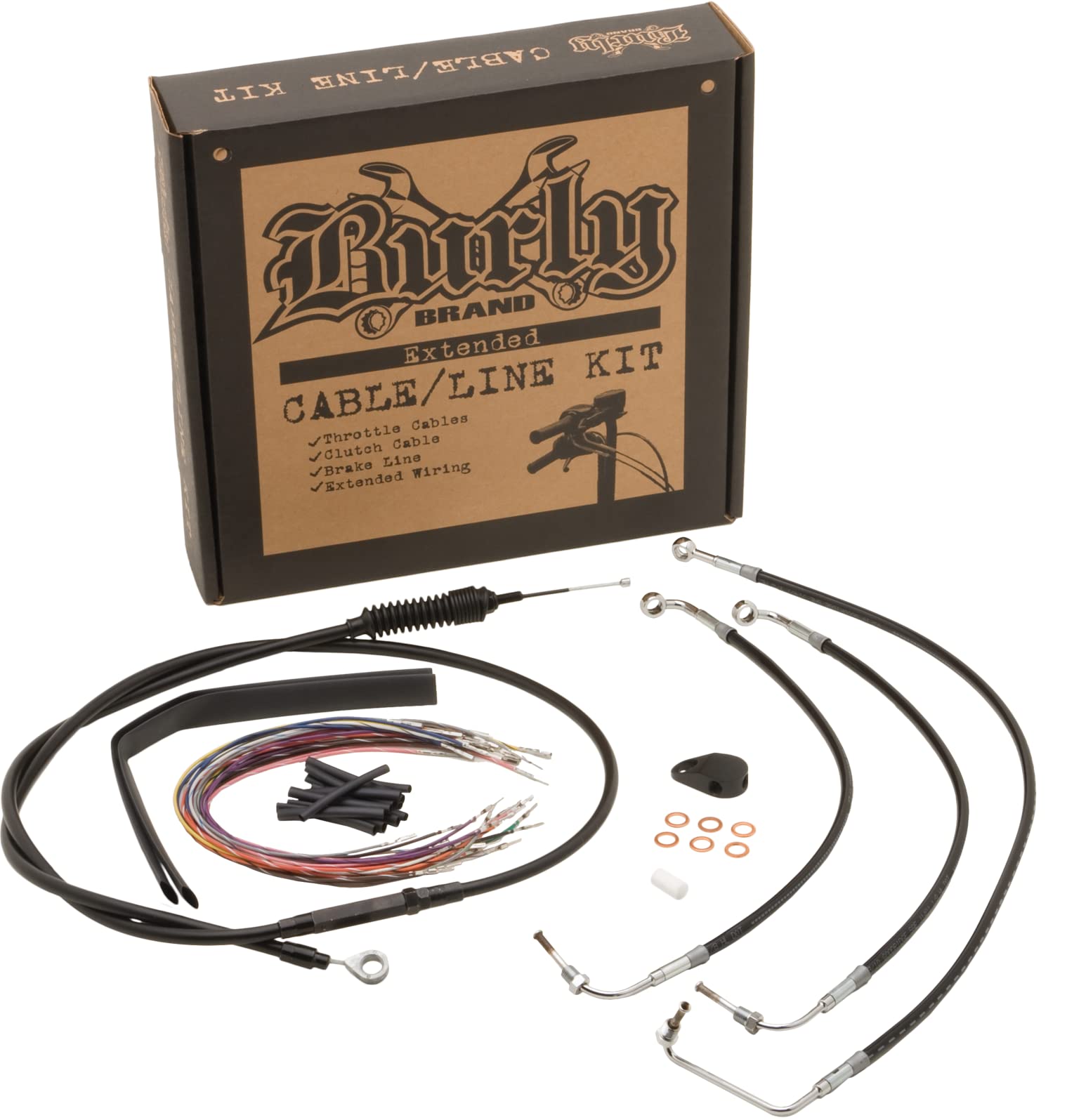 Burly Brand Black 14'' Ape Hanger Cable/Brake/Wiring Kit B30 1004