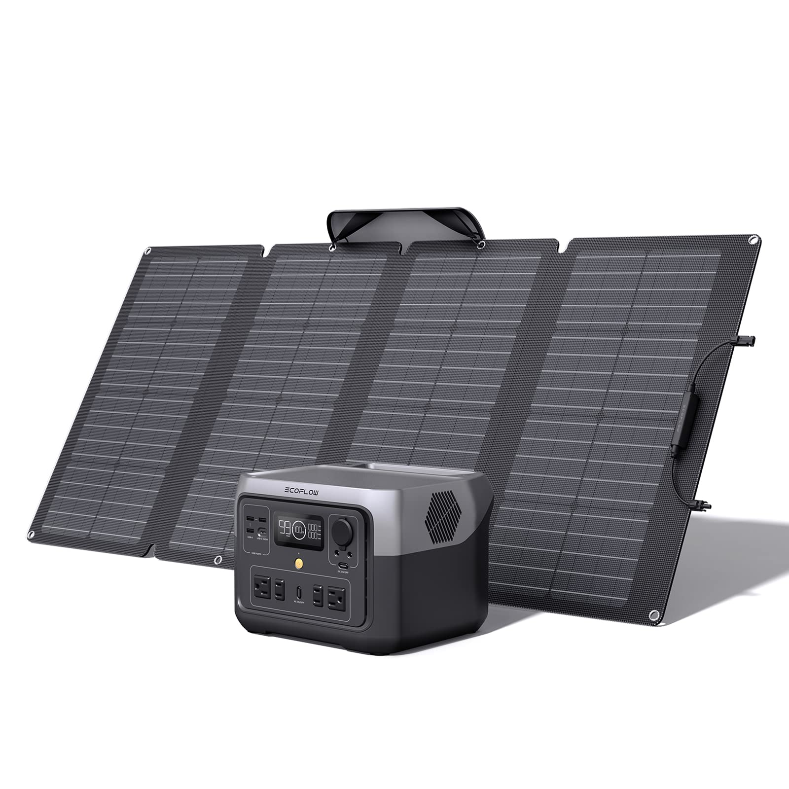Ef Ecoflow River 2 Max Solar Generator 512Wh Long Life Lifepo4 Portable Power Station& 160W Solar Panel For Home Backup Power, C