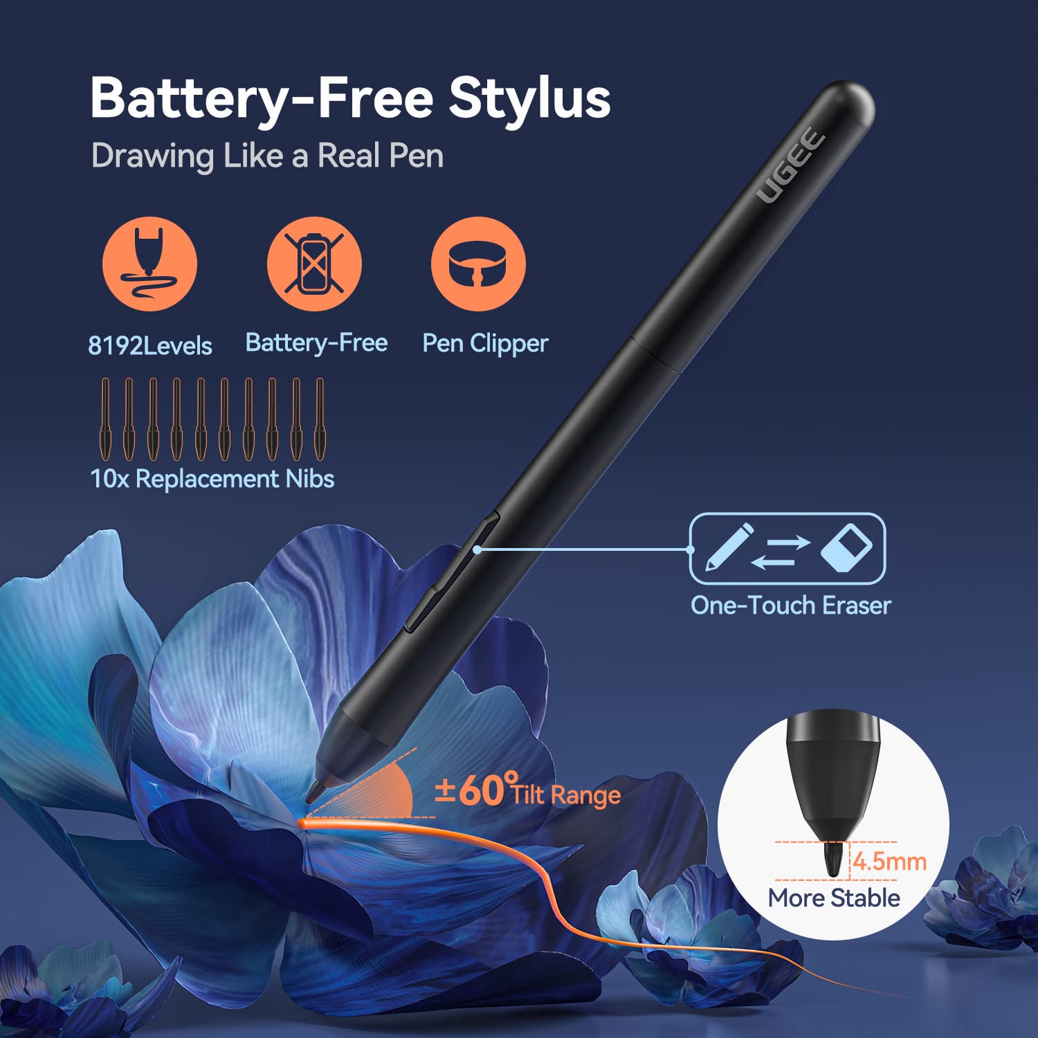 Graphics Drawing Tablet, Ugee S640 Digital Drawing Pad With 10 Hot Keys, 6.5X4 Inch Pen Tablet With 8192 Levels Battery Free Sty