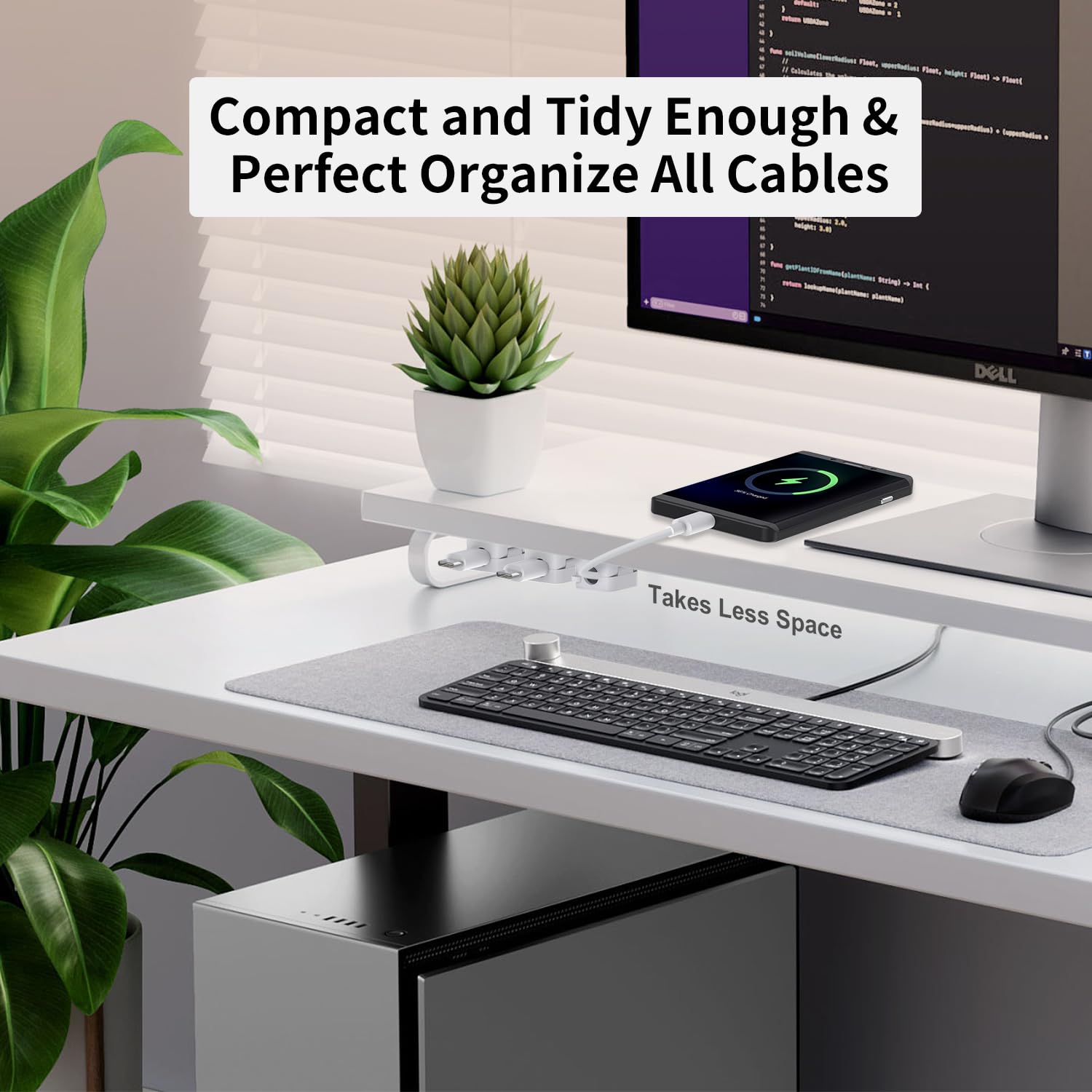 KIVOS Magnetic Cable Clips L1 6 Pack Cord Organizer for Desk Car Wall Plastic White