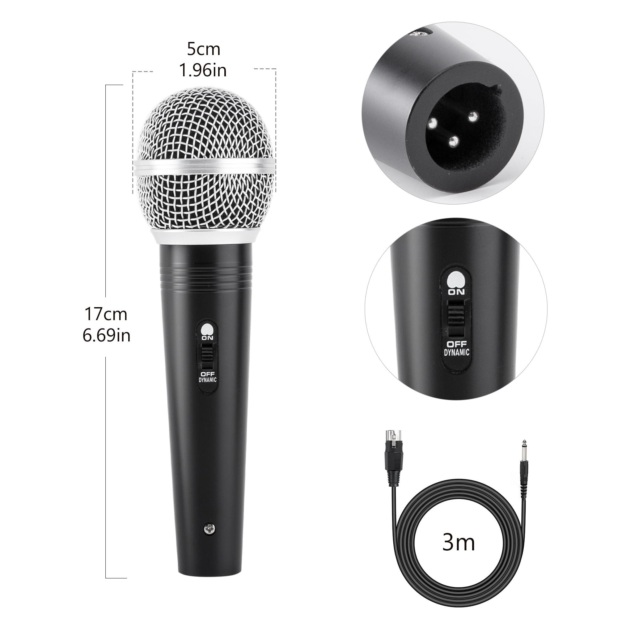 Adamantite Dynamic Karaoke Microphone For Singing, Metal Handheld Wired Microphone, 13Ft Cable And Magnetic Switch, Perfect For