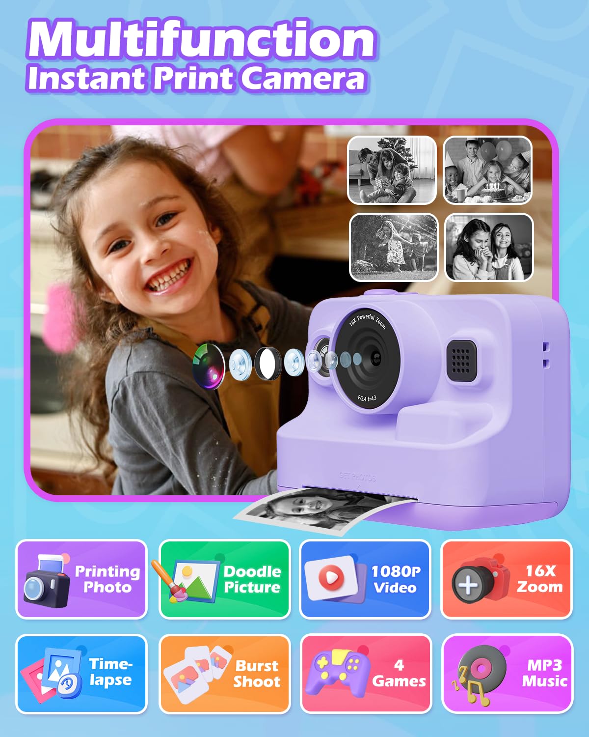 Anchioo Kids Digital Camera With 1080P Video, Ips Screen, 32Gb Sd Card   Christmas Gift, Age 3 12