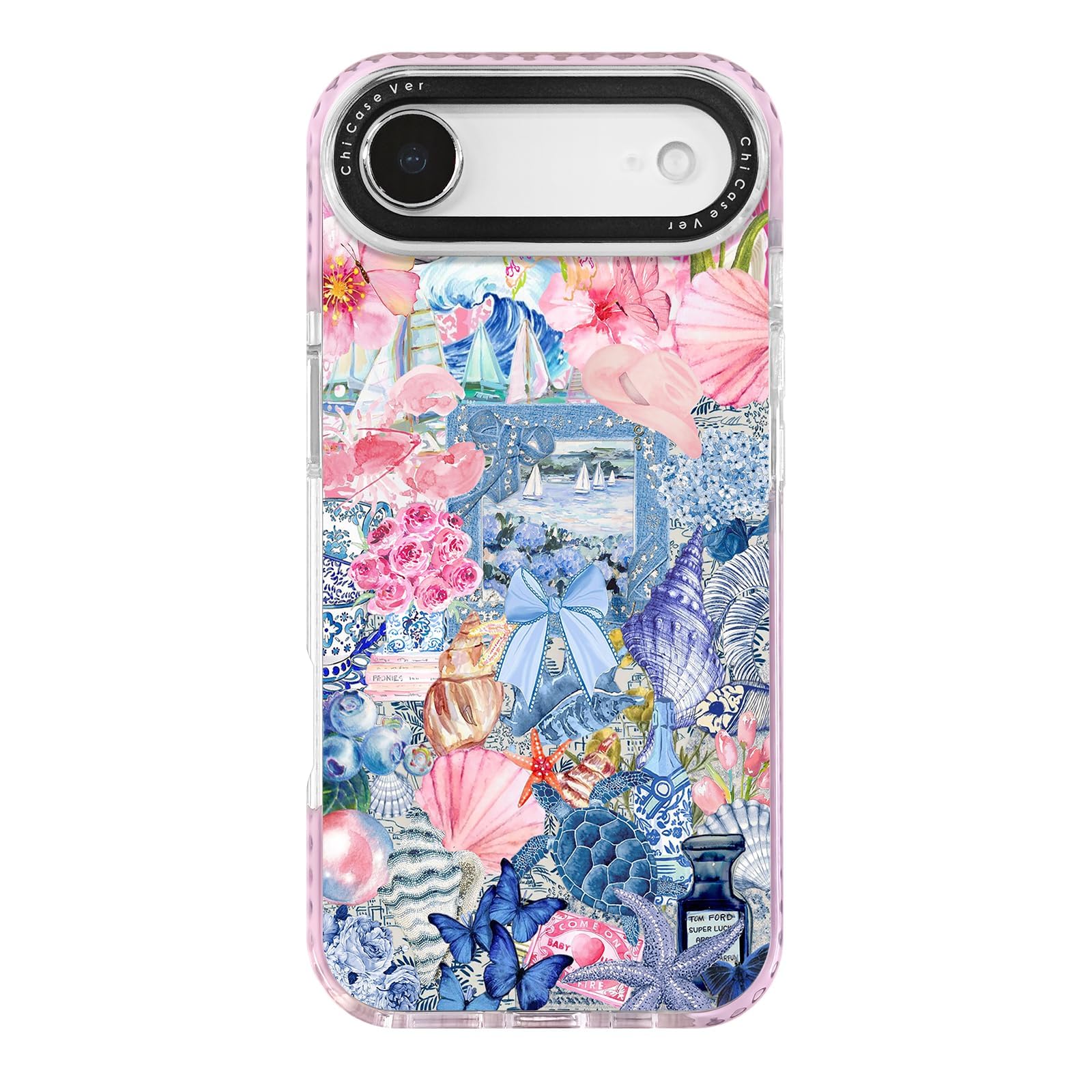 ChiCaseVer for iPhone Air Case,Vintage Coastal Collage with Floral,Turtle,Shells&Sailboat Pattern,Military-Grade Drop Protection