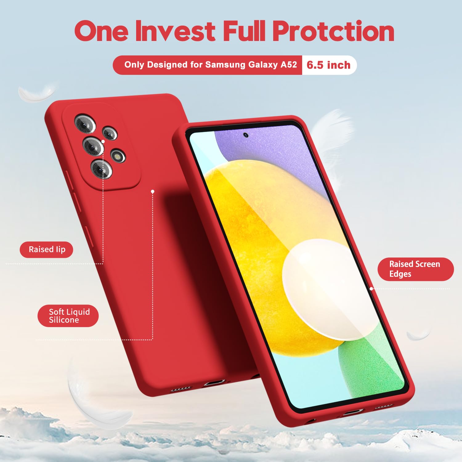 Oakxco For Samsung Galaxy A52 5G Case Liquid Silicone Grip Bumper, Cute Thin Slim Soft Rubber Tpu Plain Smooth Gel Cover For Wom