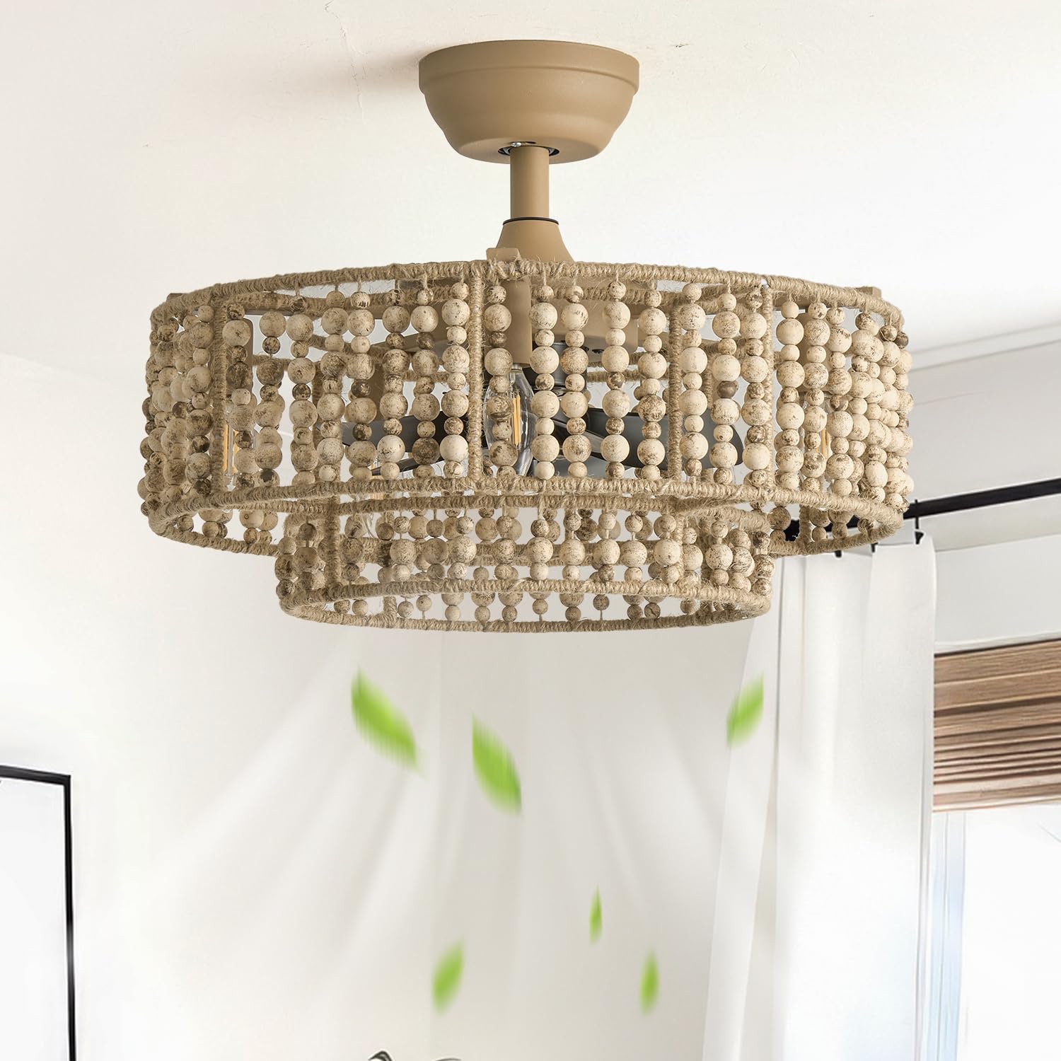 Hummingbird Ceiling Fan With Light And Remote, 20'' Fandelier Ceiling Fan With Light, Boho Caged Ceilings Fan With Lights Flush