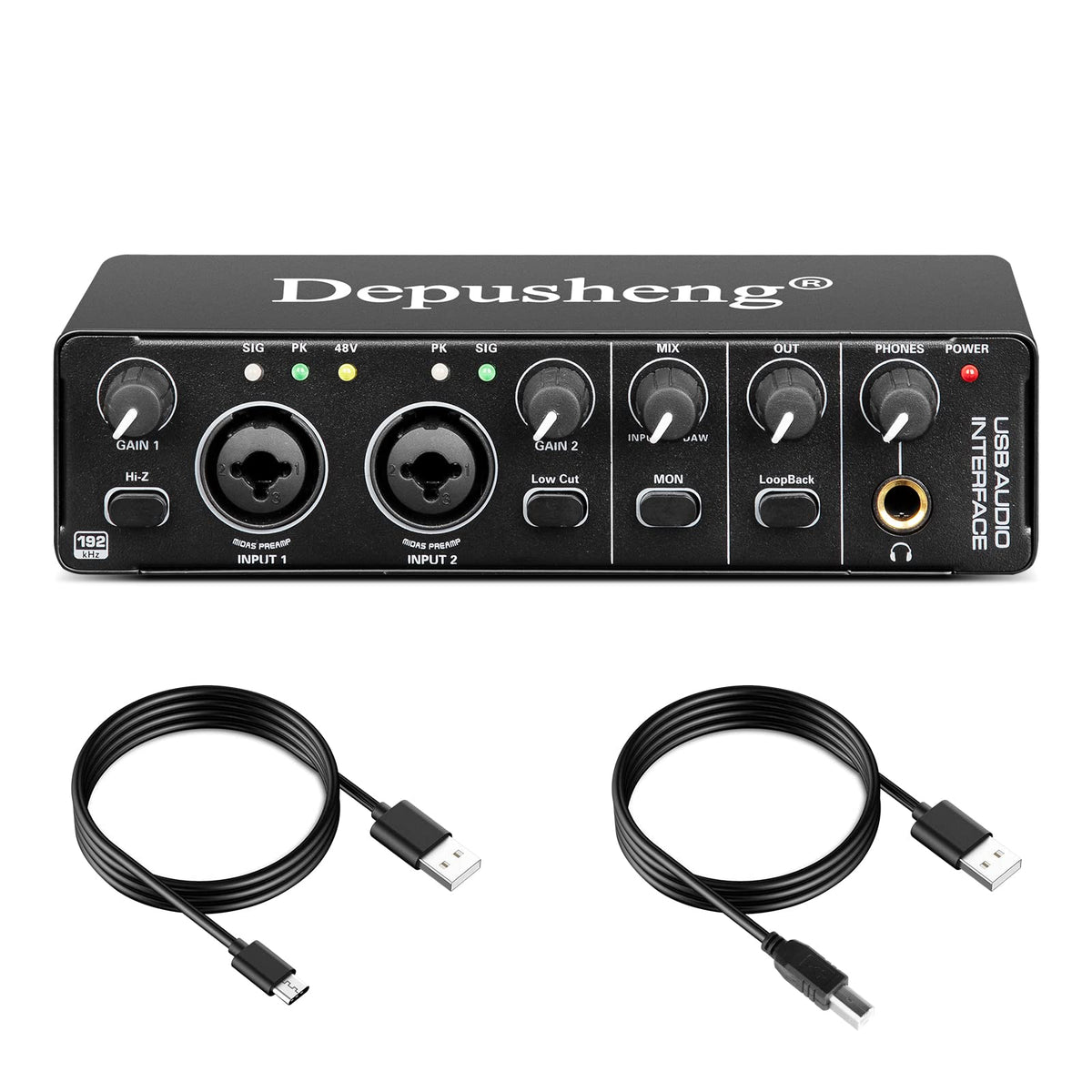 Depusheng Rx2 Usb Audio Interface Computer Recording Sound Card, Home Studio Audio Interface, Can Connect 48V Condenser Micropho