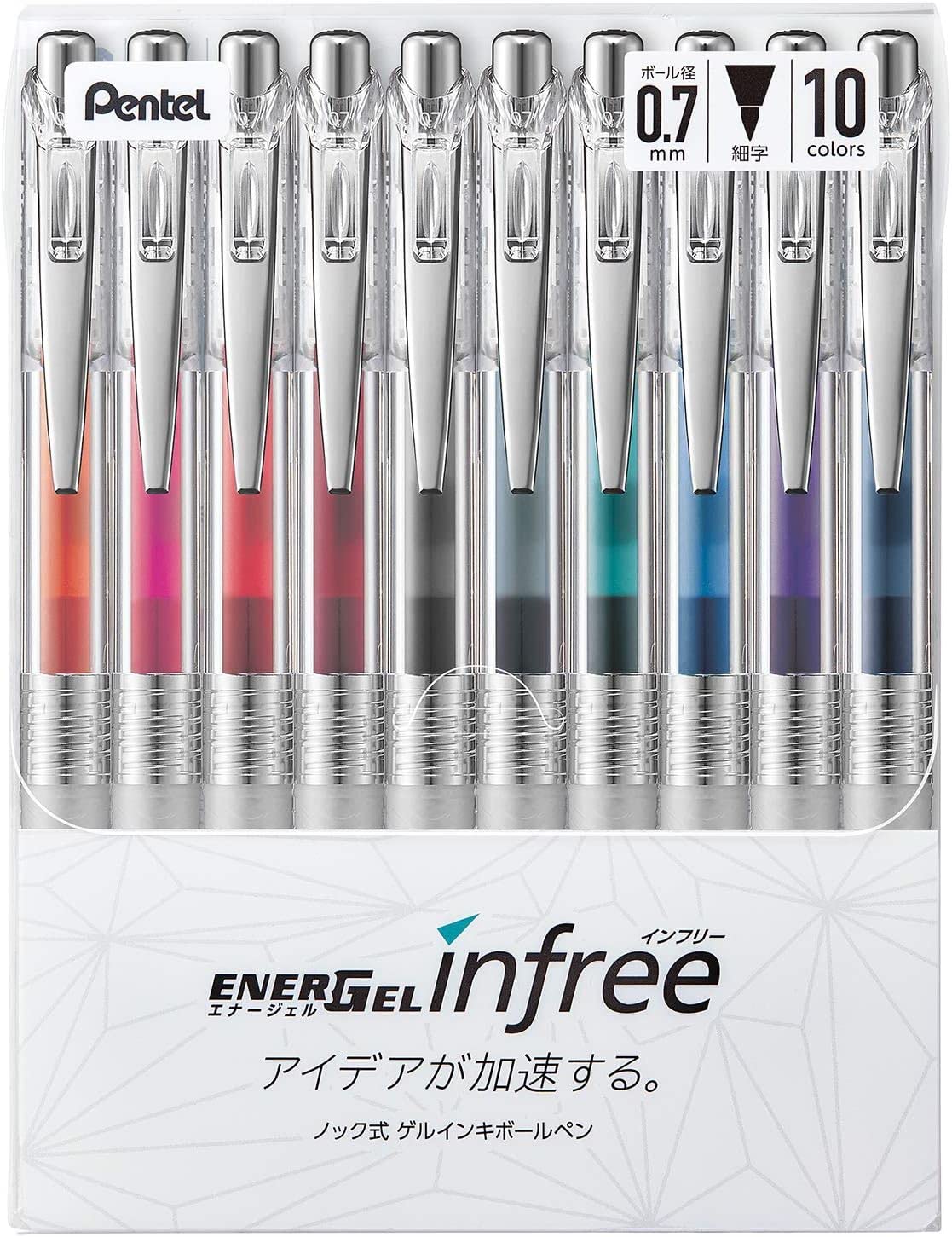 Pentel Bl77Tl 10 Energel Ink Ballpoint Pen, 003 Inches (07 Mm), 10 Colors