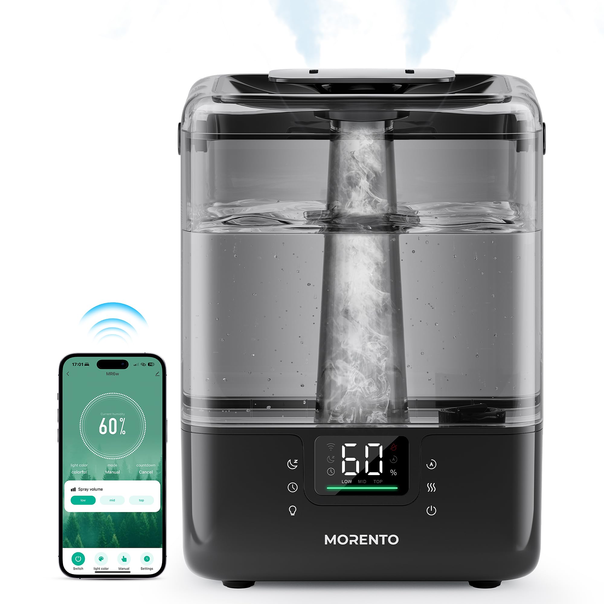MERONTE Smart Humidifiers for Bedroom Large Room Home, 6L Cool Mist Top Fill Humidifier with Essential Oil Diffuser, Smart App &