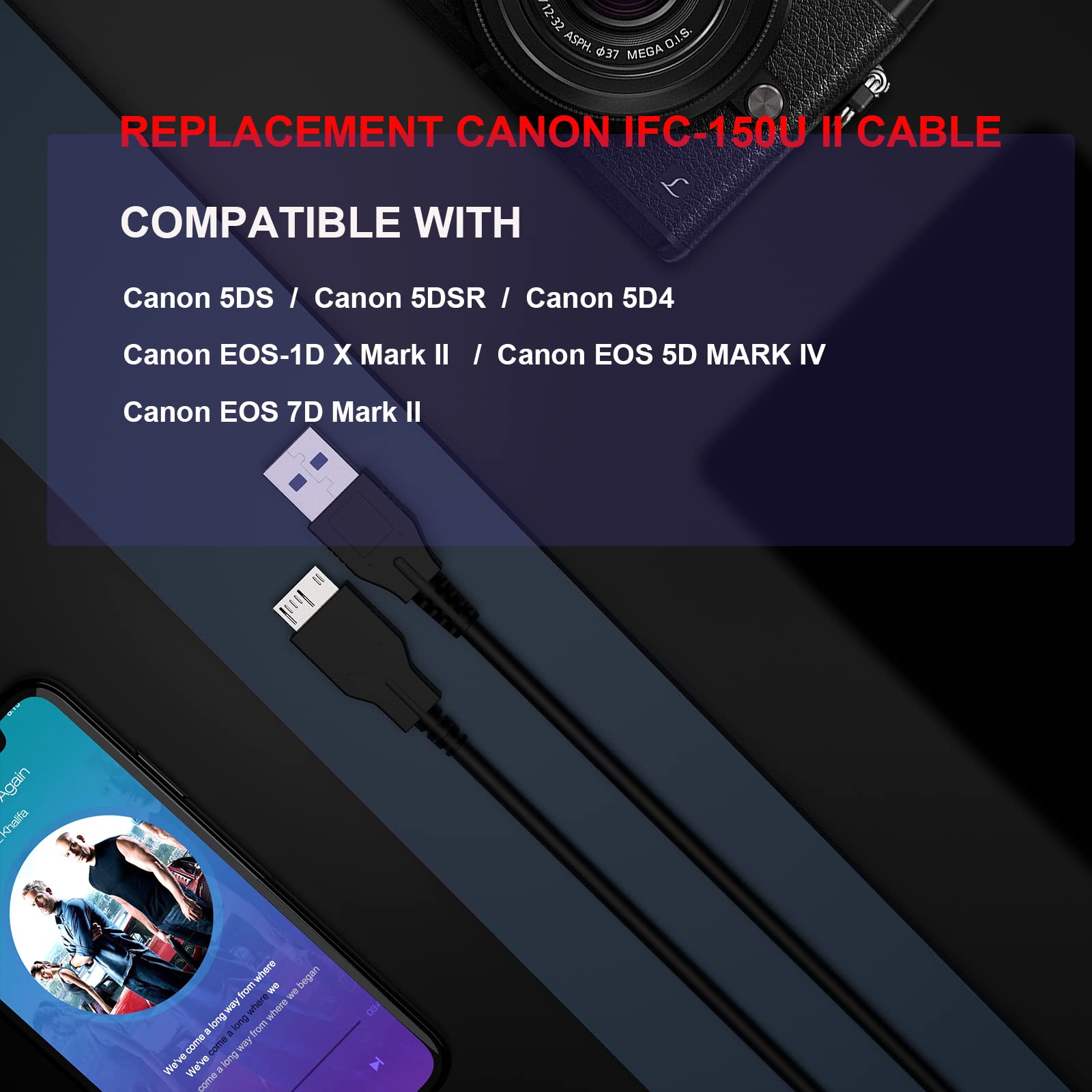 Replacement Nikon Uc E22 Ifc 150U Ii Camera Cable Compatible With Canon 5Ds, Eos 5D Iv, Eos 7D Mark Ii, Nikond5 D500 D800 D800E