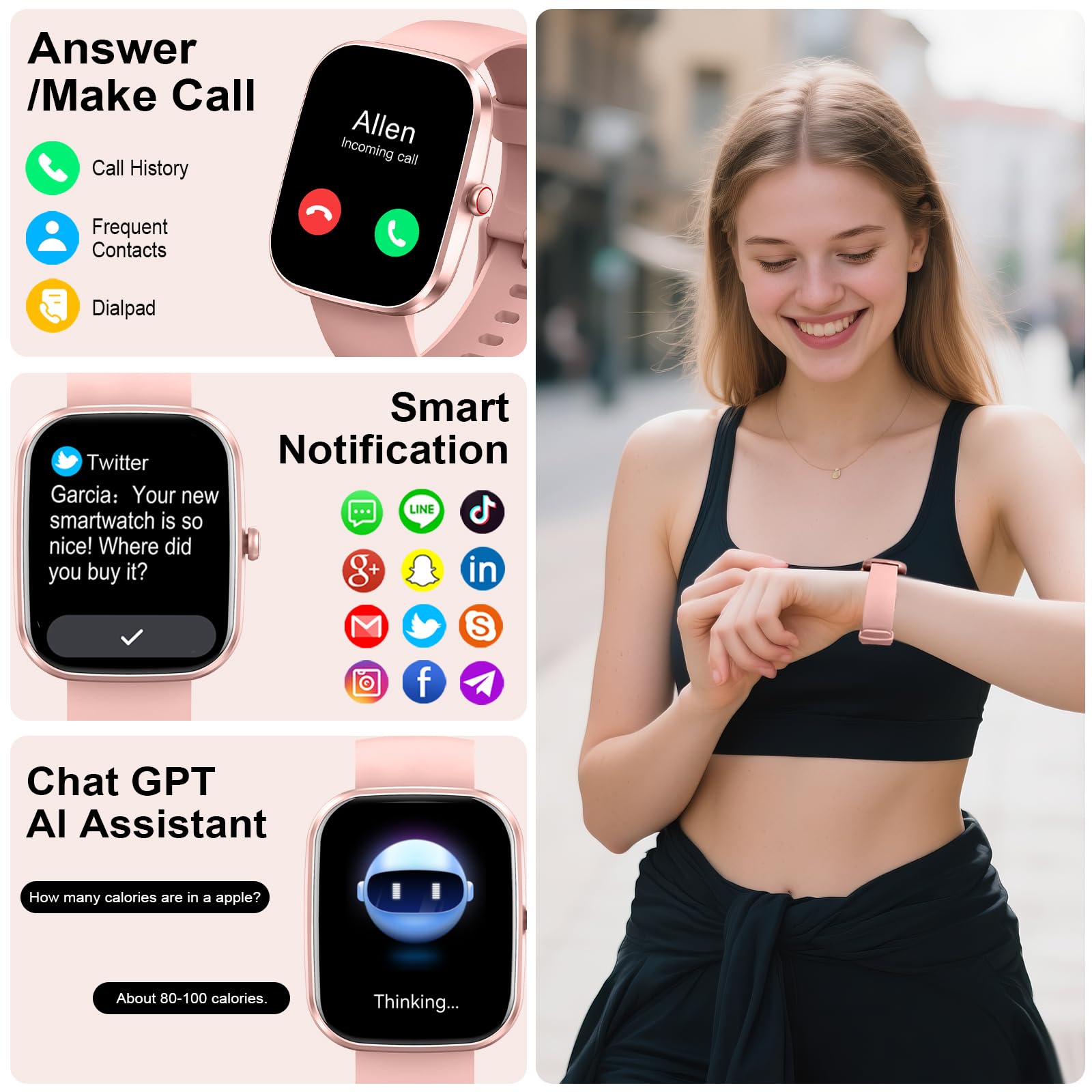 Smart Watch With Ai Chatgpt Built-In (Answer/Make Call), 1.91 Smartwatch For Men Women, 110+ Fitness Activity Tracker, Calories/