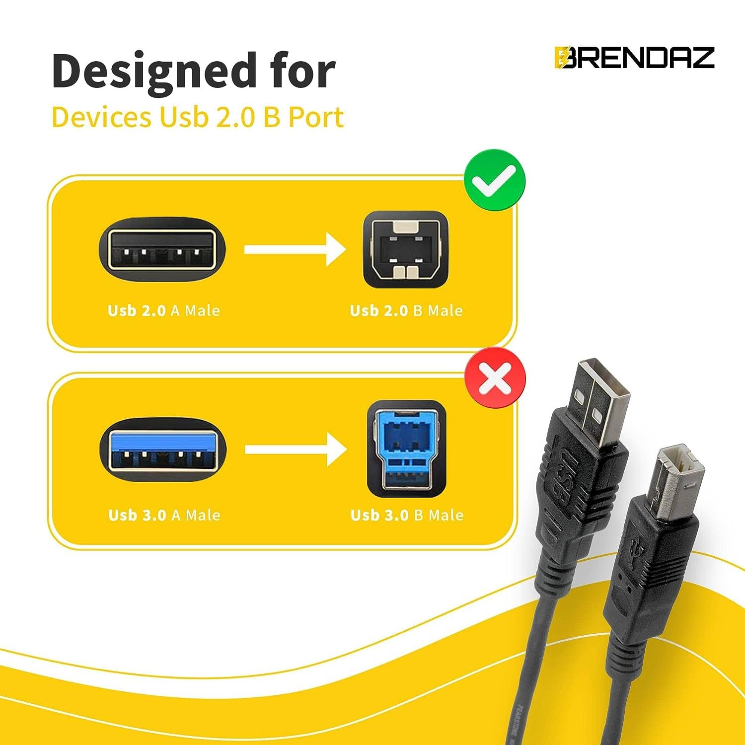 Brendaz Compatible Usb Cable For Epson Expression Et 2750, Xp 7100 Inkjet Printer, Usb 2.0 Type A Male To Type B Male Cable (10