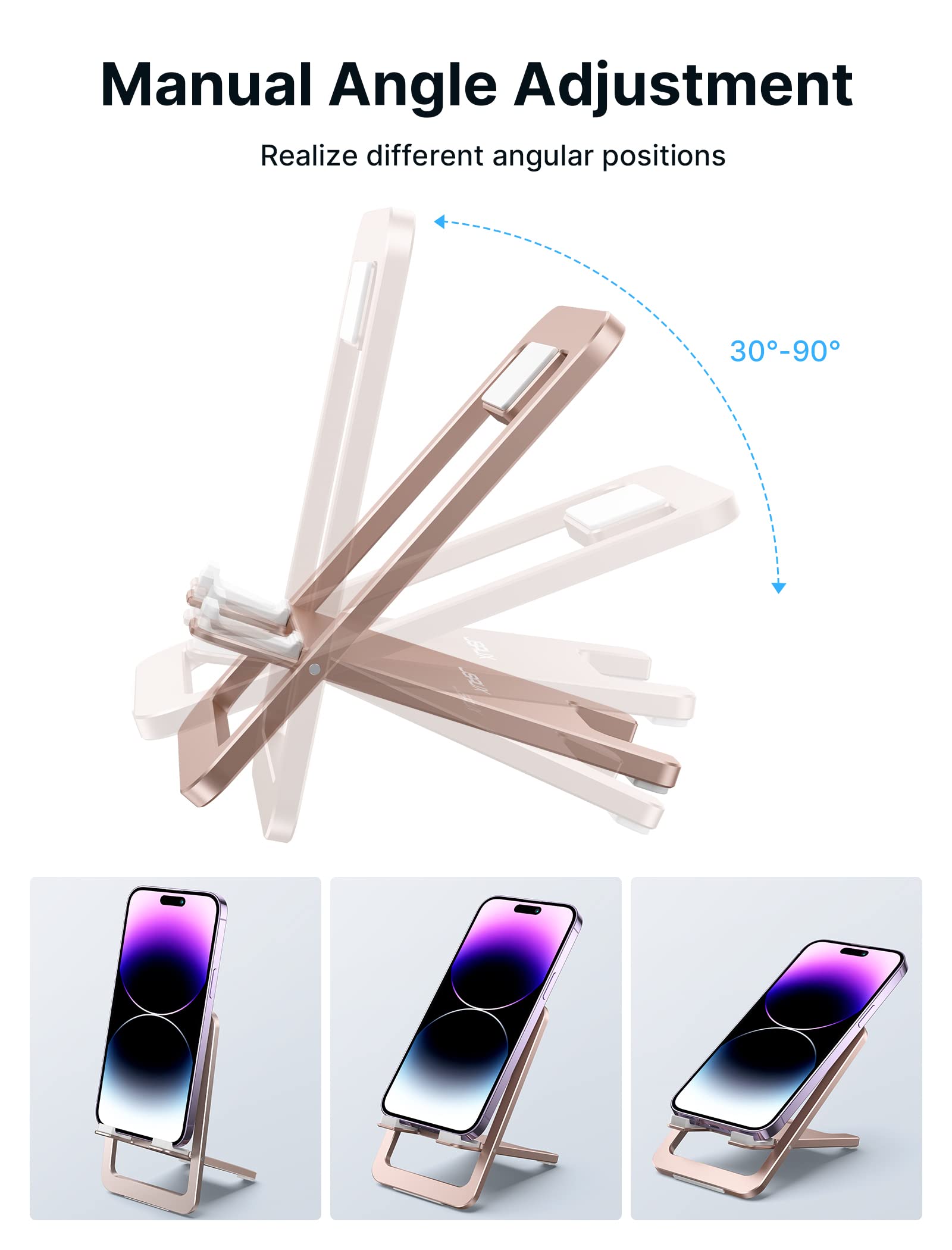 Jsaux Cell Phone Stand, Foldable Aluminum Adjustable Phone Holder For Desk Portable Travel Holder Office Desk Accessories Compat