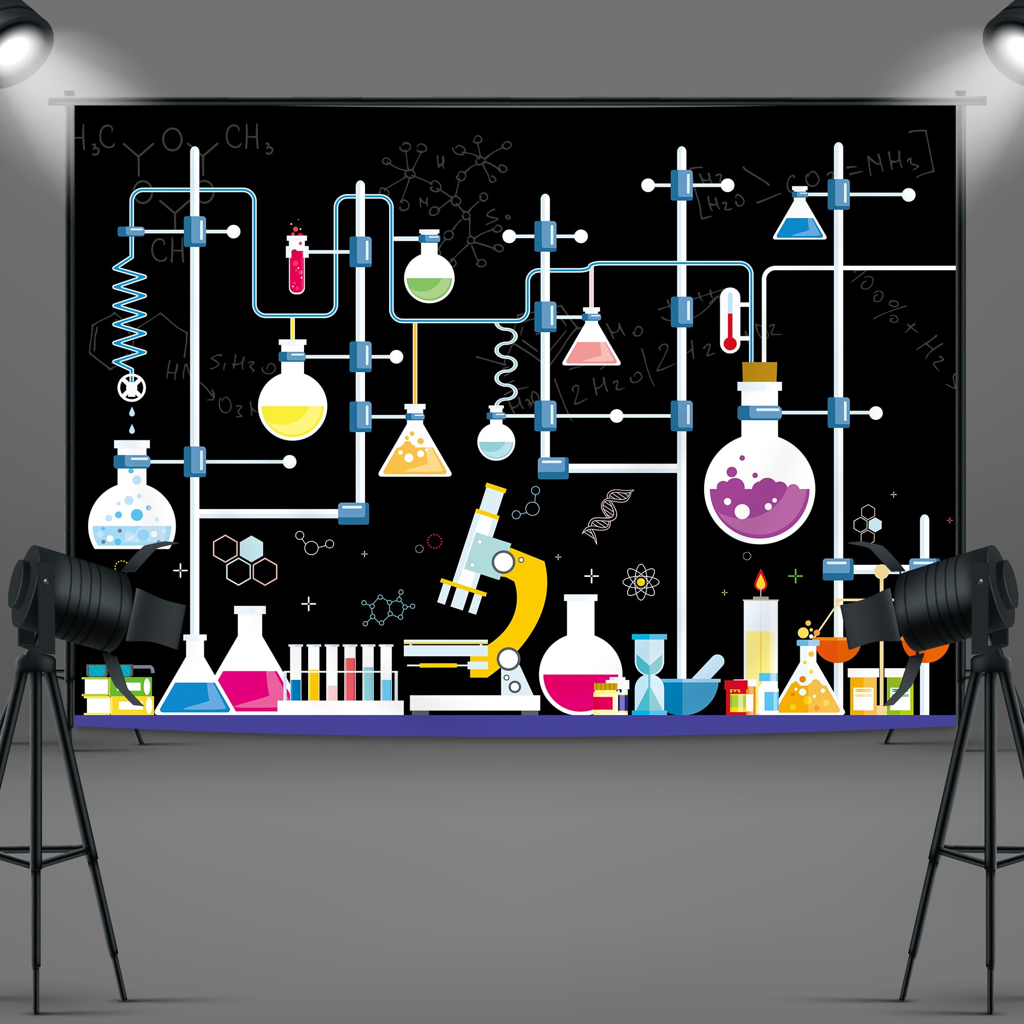Imirell Chemical Science Birthday Backdrop 7Wx5H Feet Experiments For Kids Boys Chemistry Lab Mad Scientist Research Polyester F