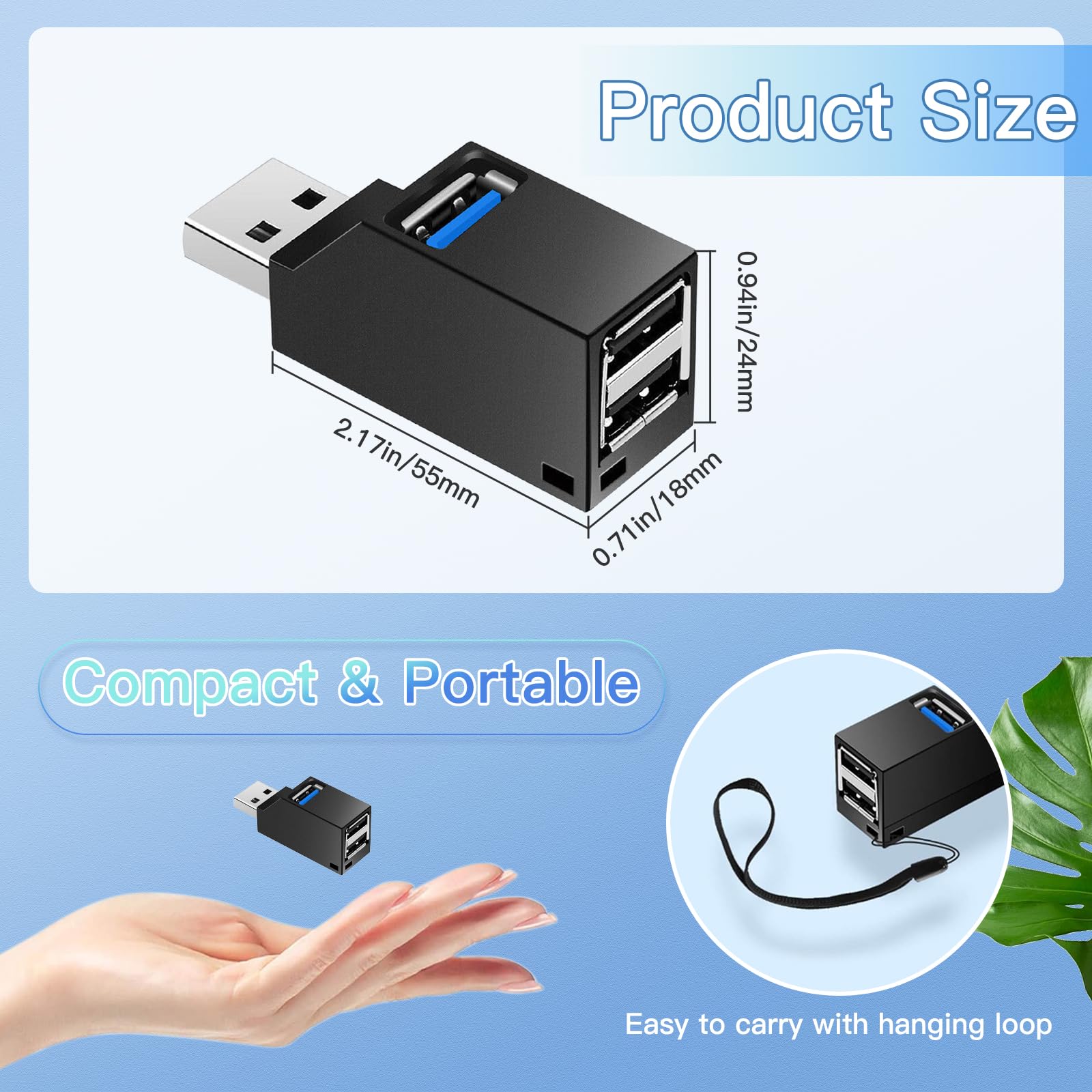 Usb Hub,3 Port High Usb 3.0 Speed Splitter Plug And Play Bus Powered For Macbook, Mac Pro/Mini,Imac, Surface Pro,Xps,Notebook Pc,Usb Flash Drives,Mobile Hdd, And More (Black1)