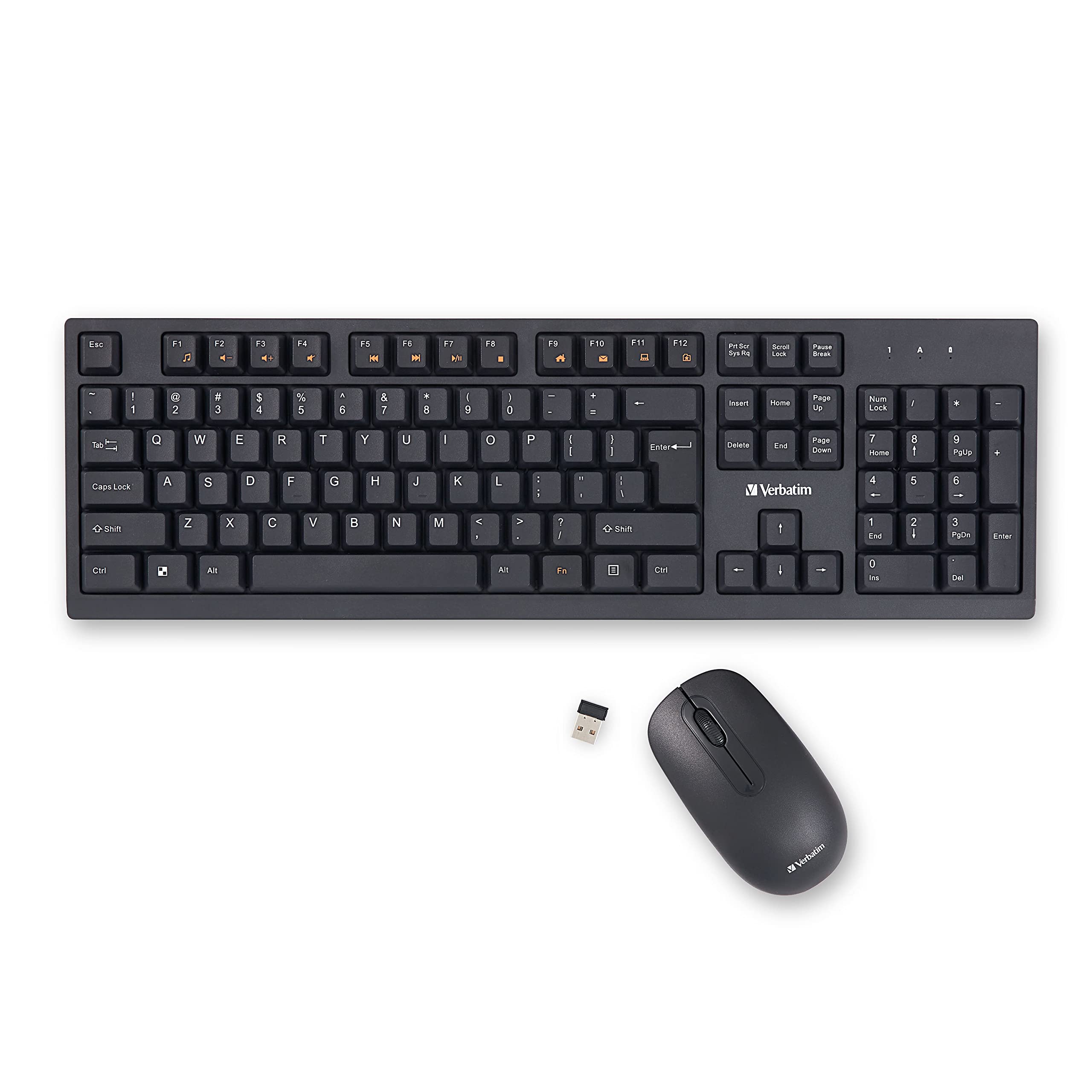 Verbatim Slimline Wireless Keyboard and Mouse Combo 2.4GHz USB Plug-and-Play Numeric Keypad Adjustable Tilt Legs Optical Wireles