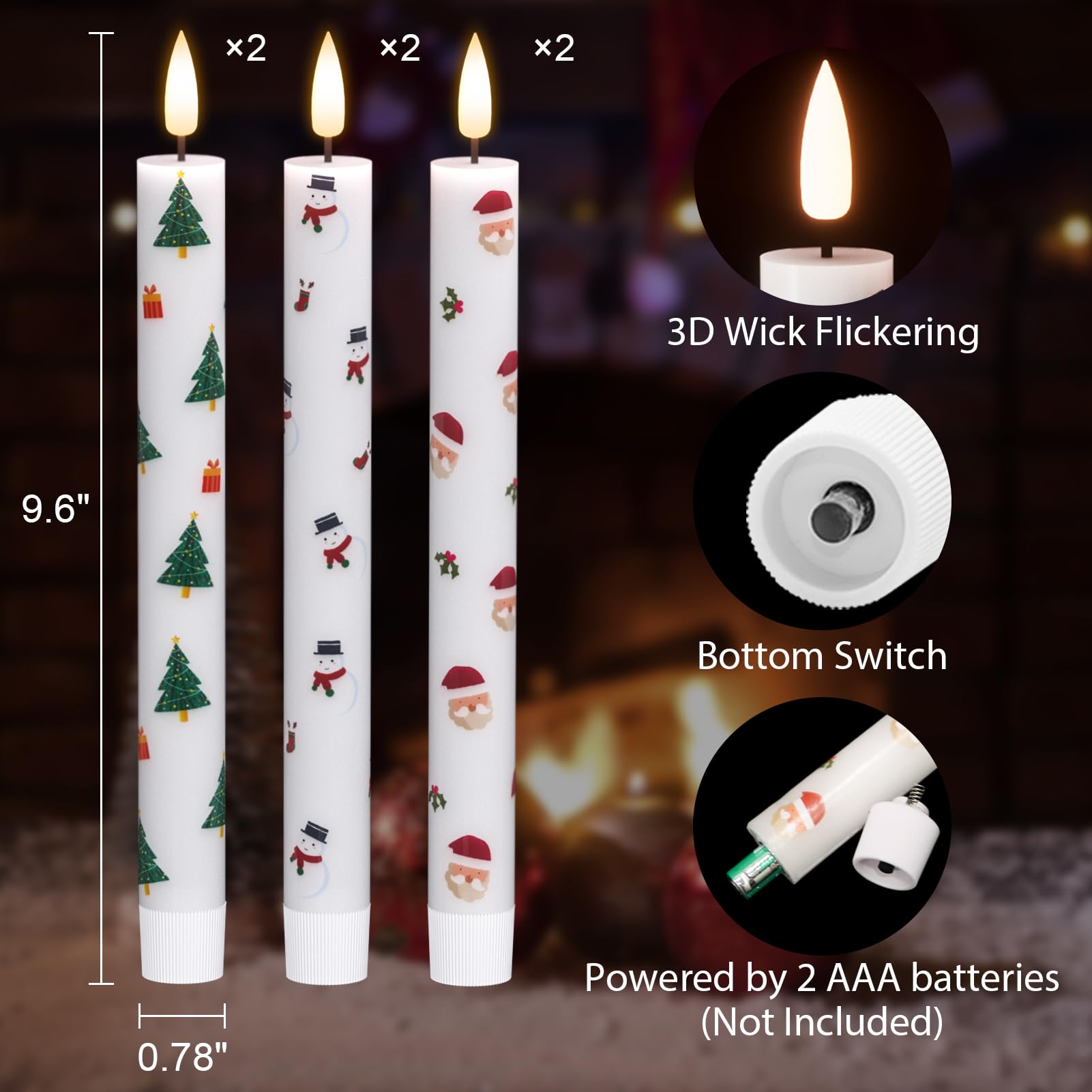Dromance Christmas Flameless Taper Candles Battery Operated With Remote And Timer, Real Wax 3D Wick Flickering Led Taper Candles