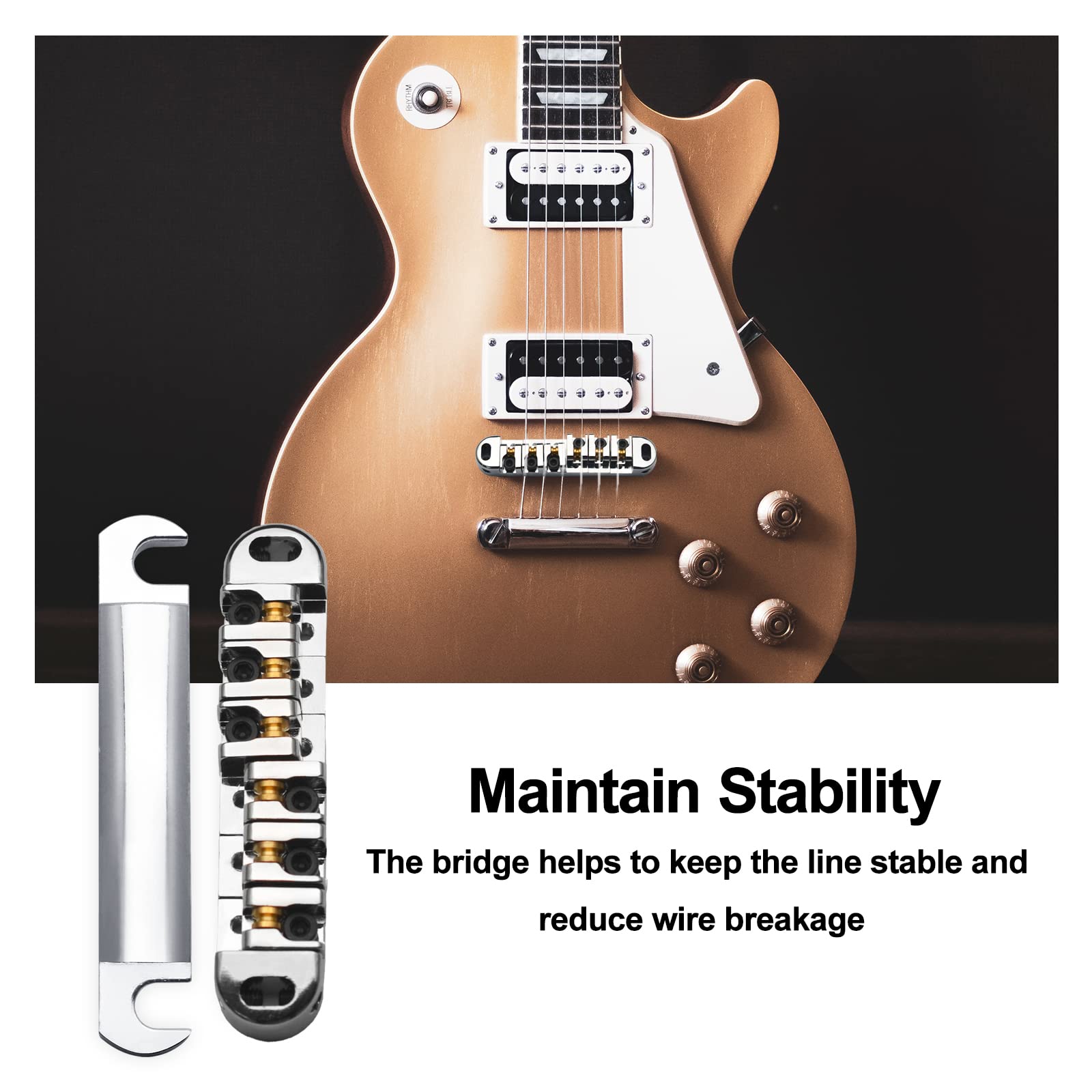 Saphue Abr 1 Style Tune O Matic Bridge Tailpiece Roller Saddle Bridge For Gb Lp Gear Replacement (Chrome)