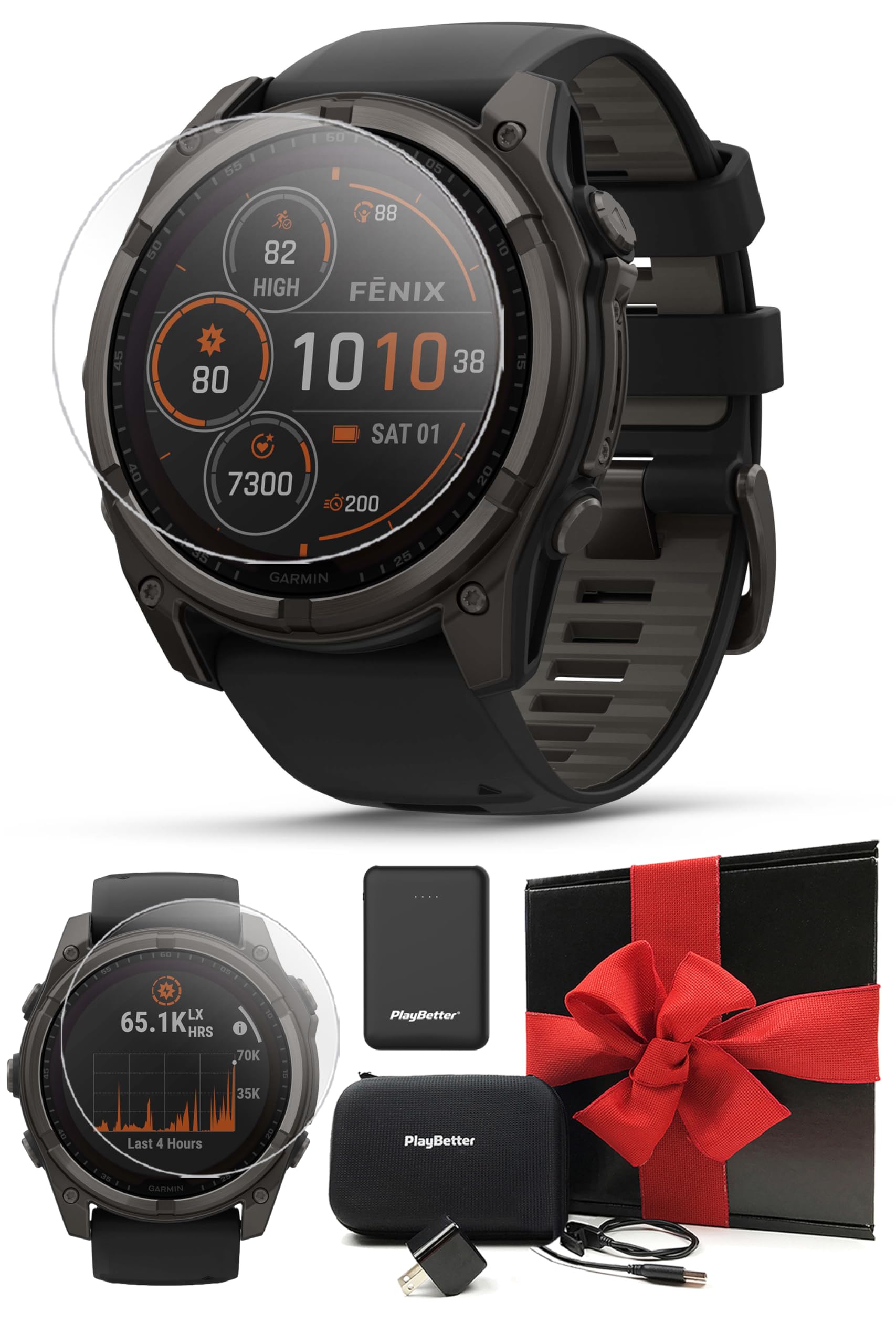 Garmin Fenix 8 Solar Sapphire (51mm, Carbon Gray DLC Titanium) Multisport GPS Smartwatch Gift Box Bundle - 1.4 Touchscreen, LED 
