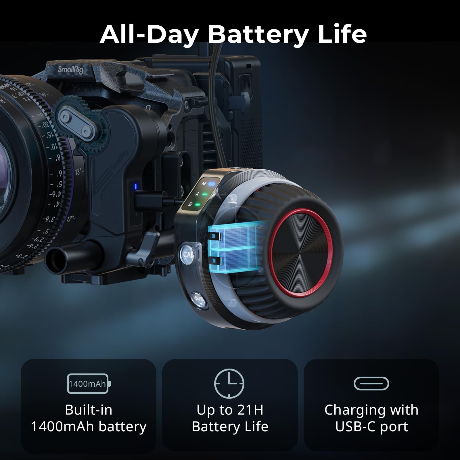 Smallrig Wireless Handwheel Controller (Lite), Single-Touch A/B Marking, 21H Battery Life, Streamlined Control, Lightweight, Com