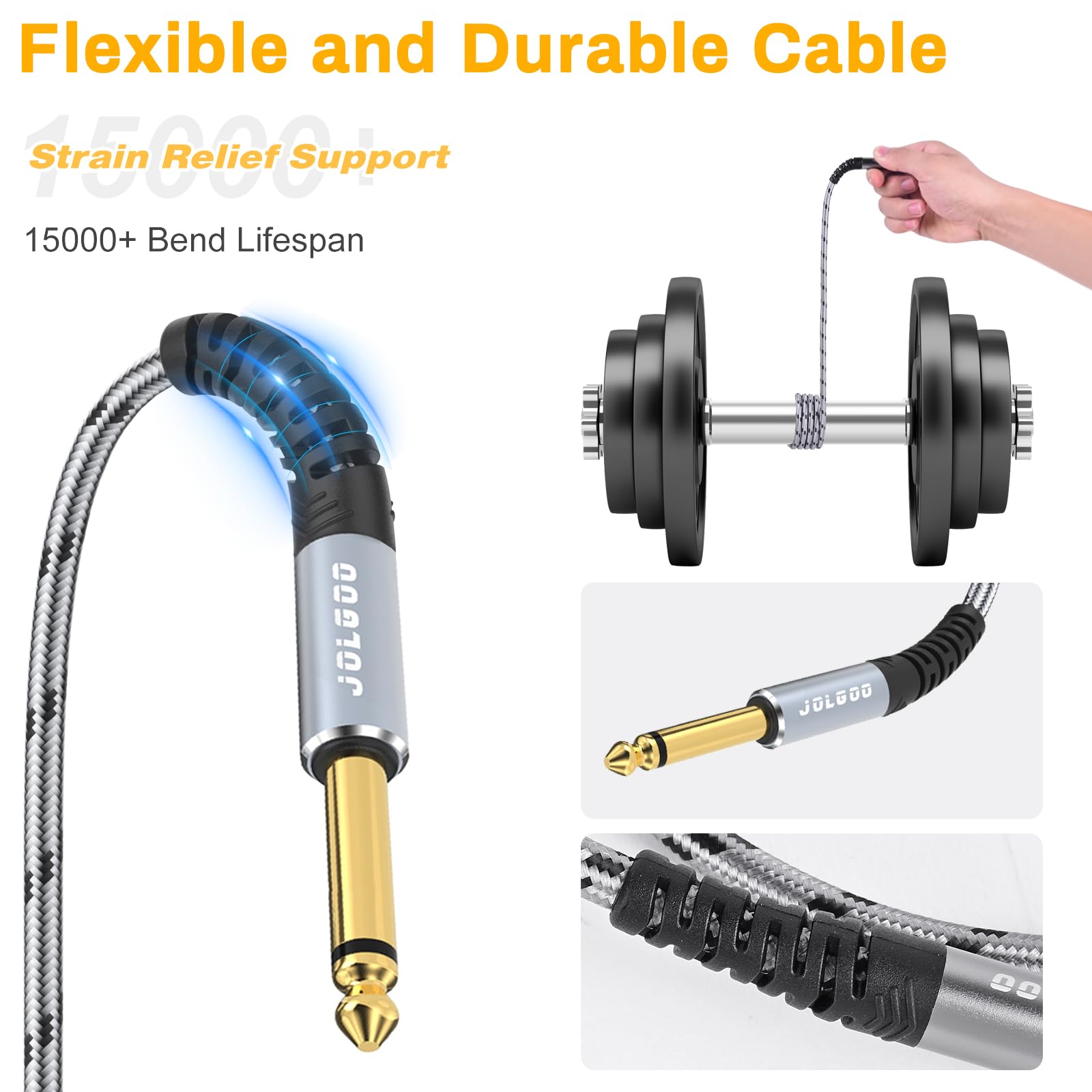 Jolgoo 1/4 Inch Guitar Instrument Cable 20 Ft 2 Pack, 1/4 Inch Ts Guitar Cable, Quarter Inch Cable, For Electric Guitar, Bass, K