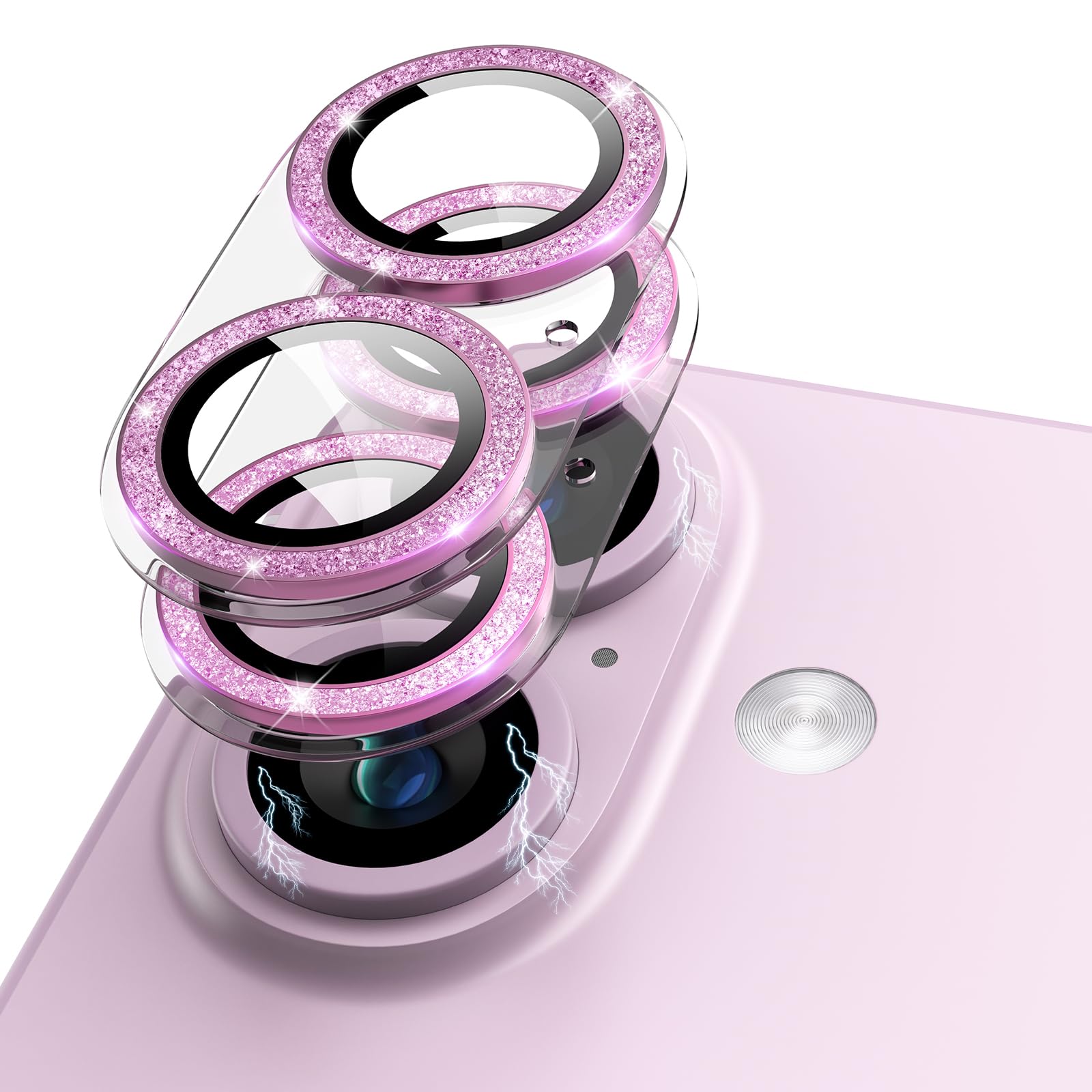 Kanosan For Iphone 16 Plus/Iphone 16 Camera Lens Protector Glitter, Clear Acrylic Plus Aluminium Alloy Ring 9H Tempered Glass Sc