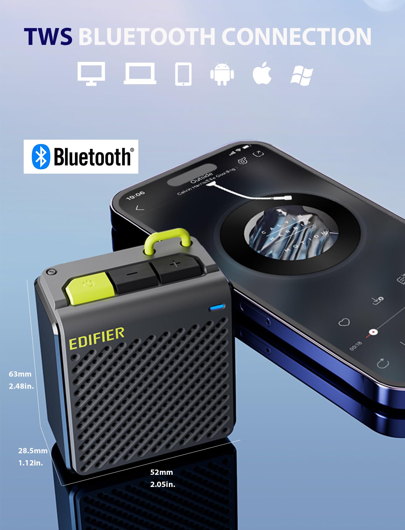 Edifier Mp85 Mini Bluetooth Speaker, Portable Speakers With Bluetooth V5.3, 8-Hour Playtime, For Home, Travel, Outdoor - White