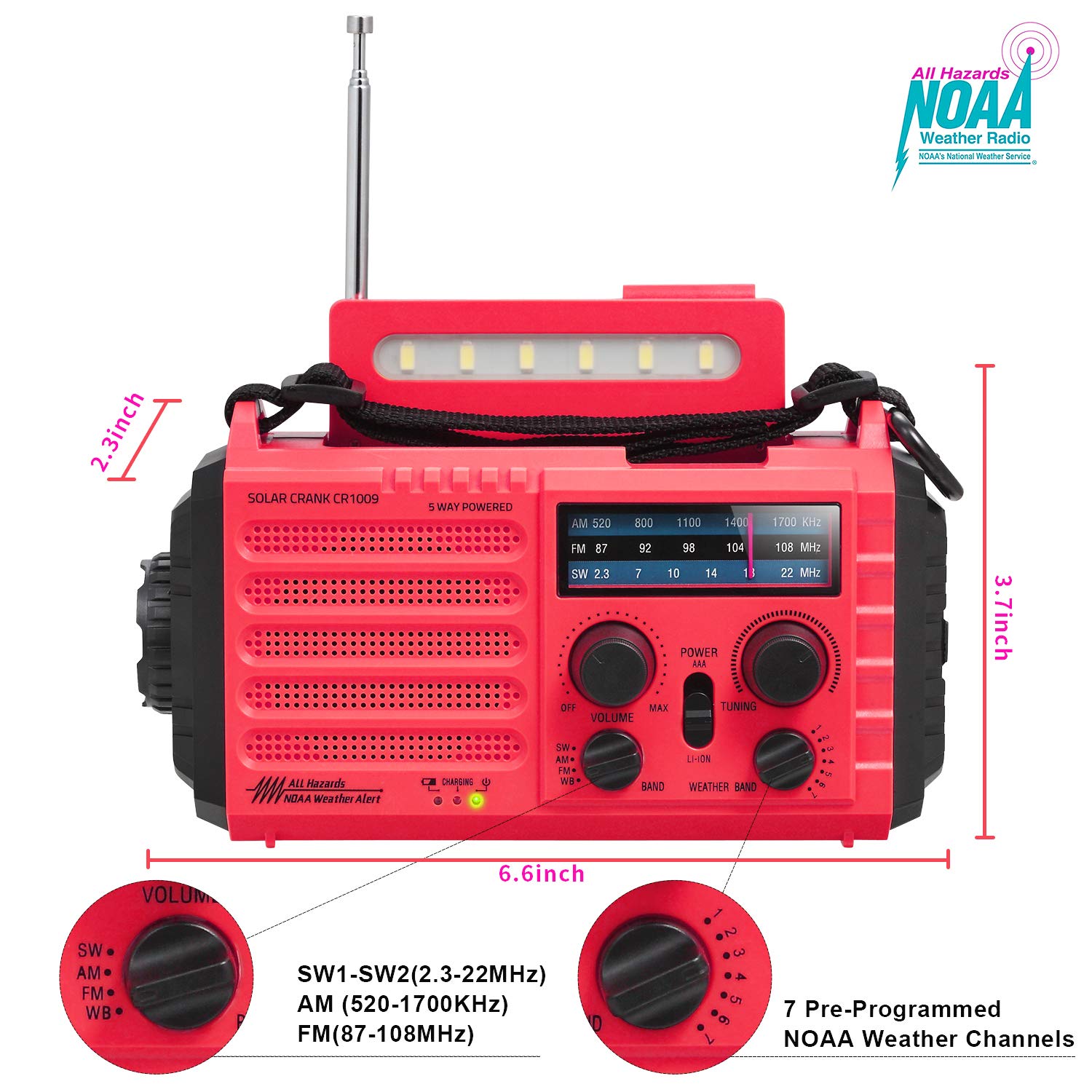 5000Mah Weather Alert Radio, Am/Fm/Sw/Noaa Radio, Solar Hand Crank Portable Survival Emergency Radio,Rechargeable Battery Power