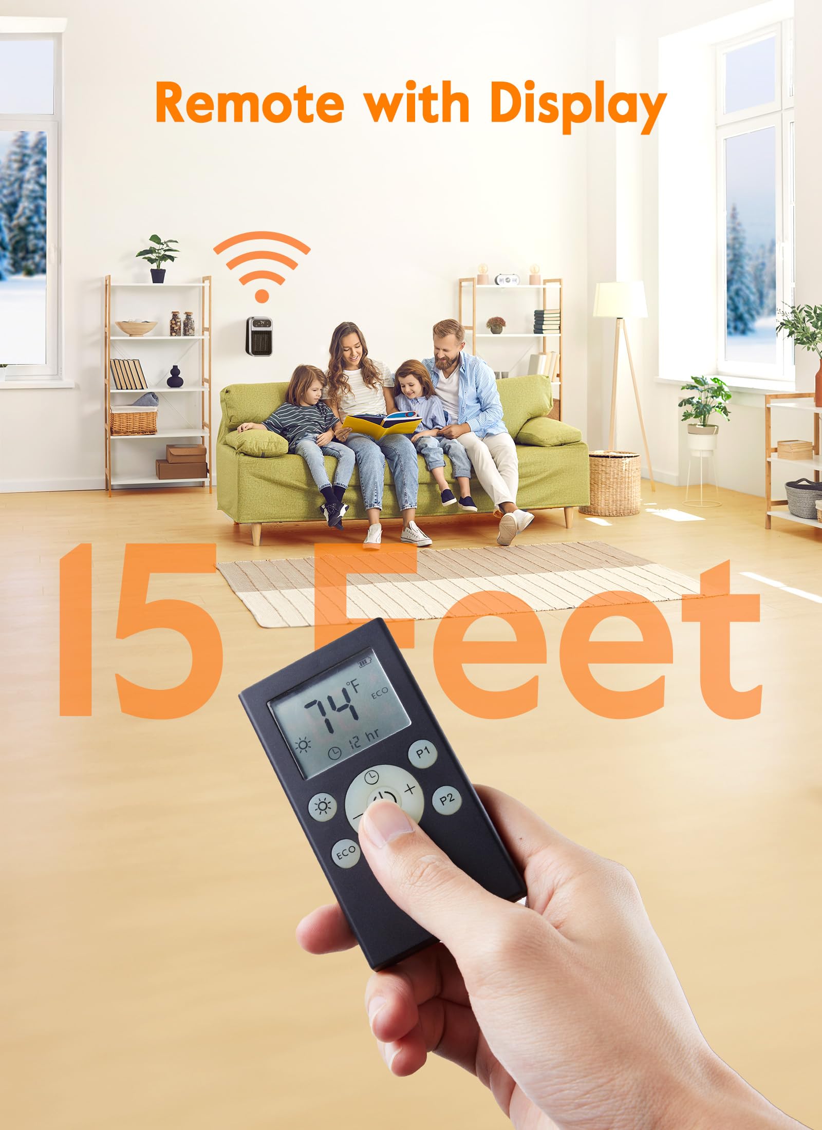 Brightown 800W Wall Outlet Space Heater With Remote,Led Display Small Plug In Electric Heater With Adjustable Thermostat And Tim