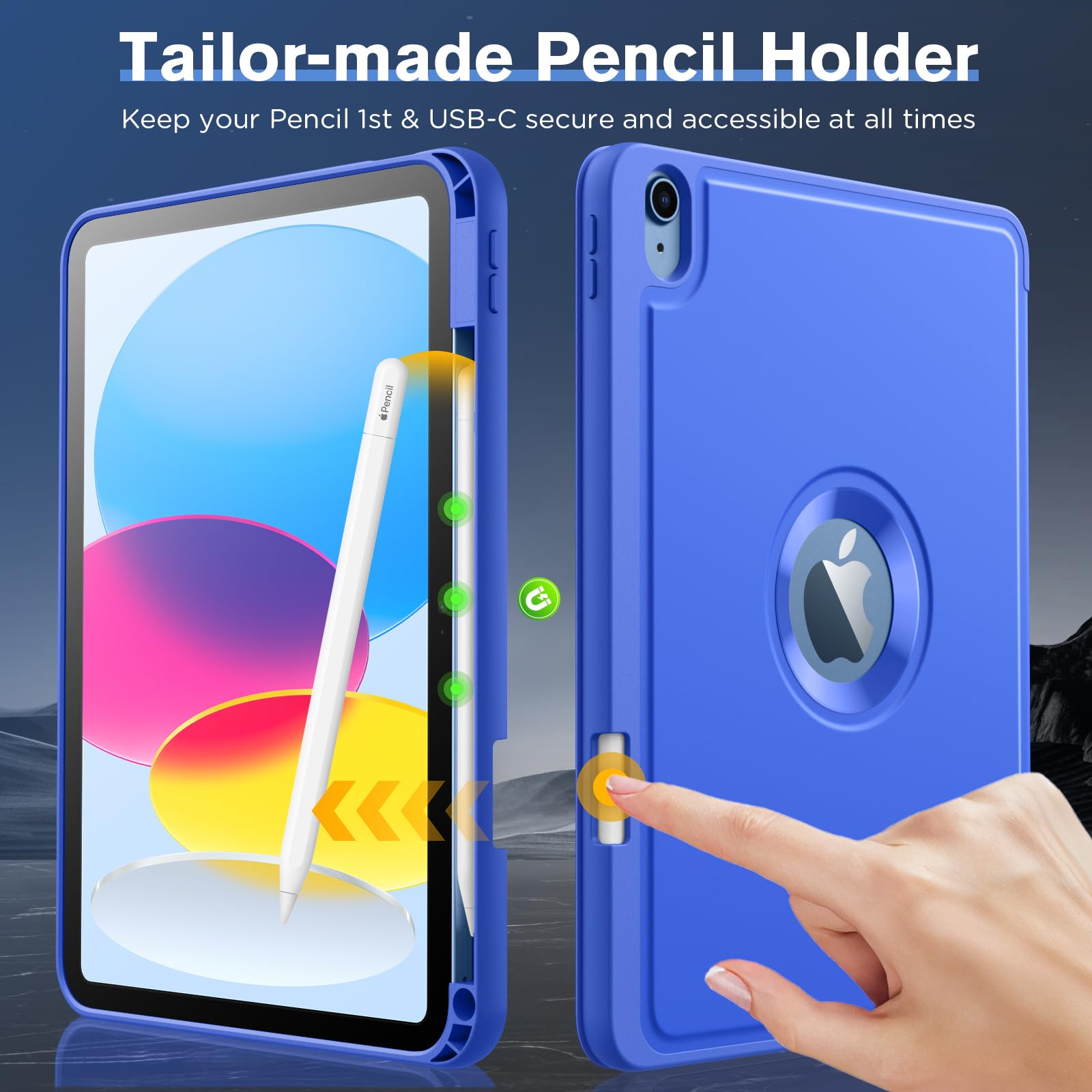 MoKo for iPad (A16) 11th Generation 2025 11 inch/10th Generation 10th 2022 10.9 inch Case with Pencil Holder,Smart Trifold Protective iPad Case with Soft TPU Back Stand Cover,Auto Wake/Sleep,Blue Wave