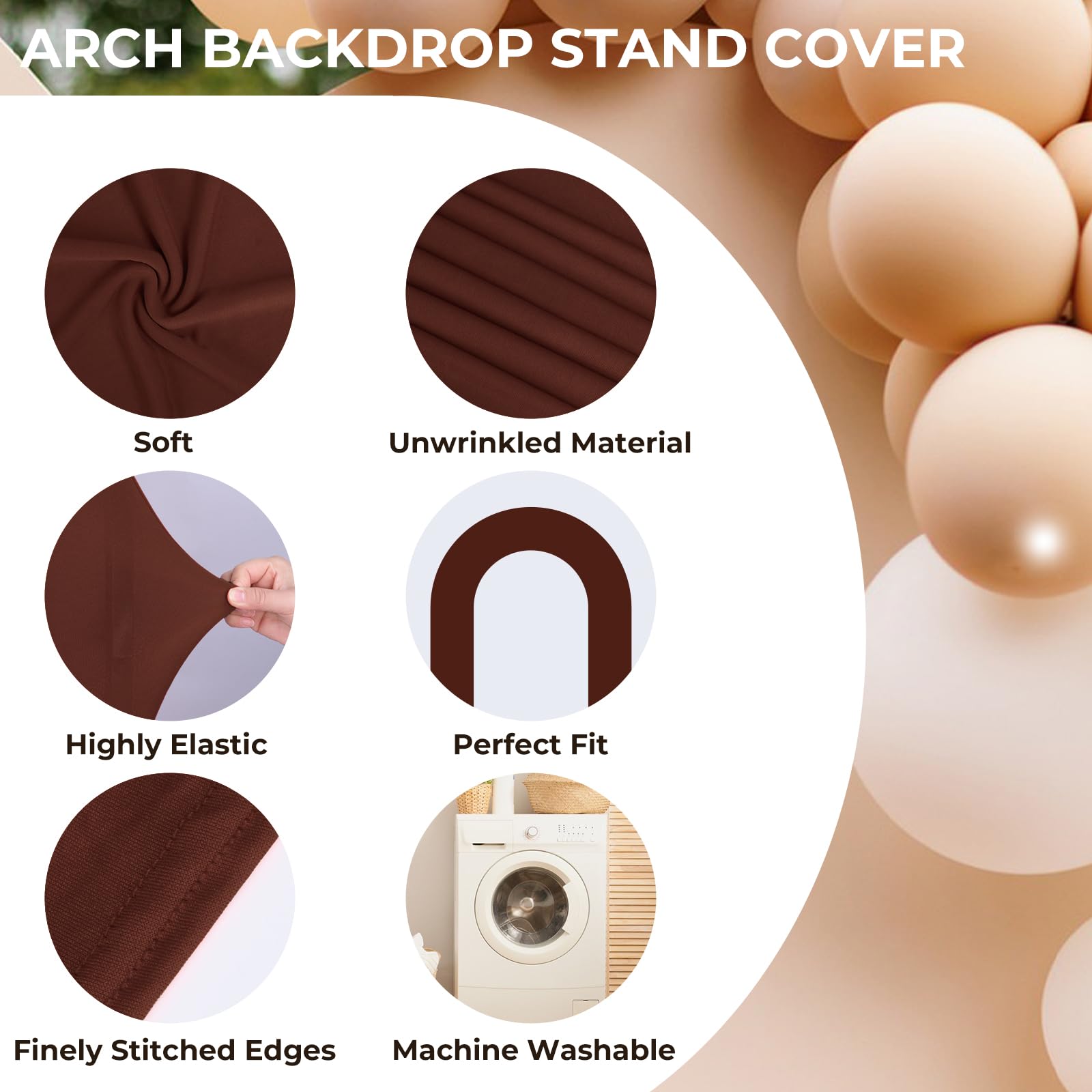 Babenest 7.2Ft Spandex Open Arch Backdrop Cover, Fitted Double Sided U Shaped Wedding Arch Cover, Round Top Chiara Stand Cover F