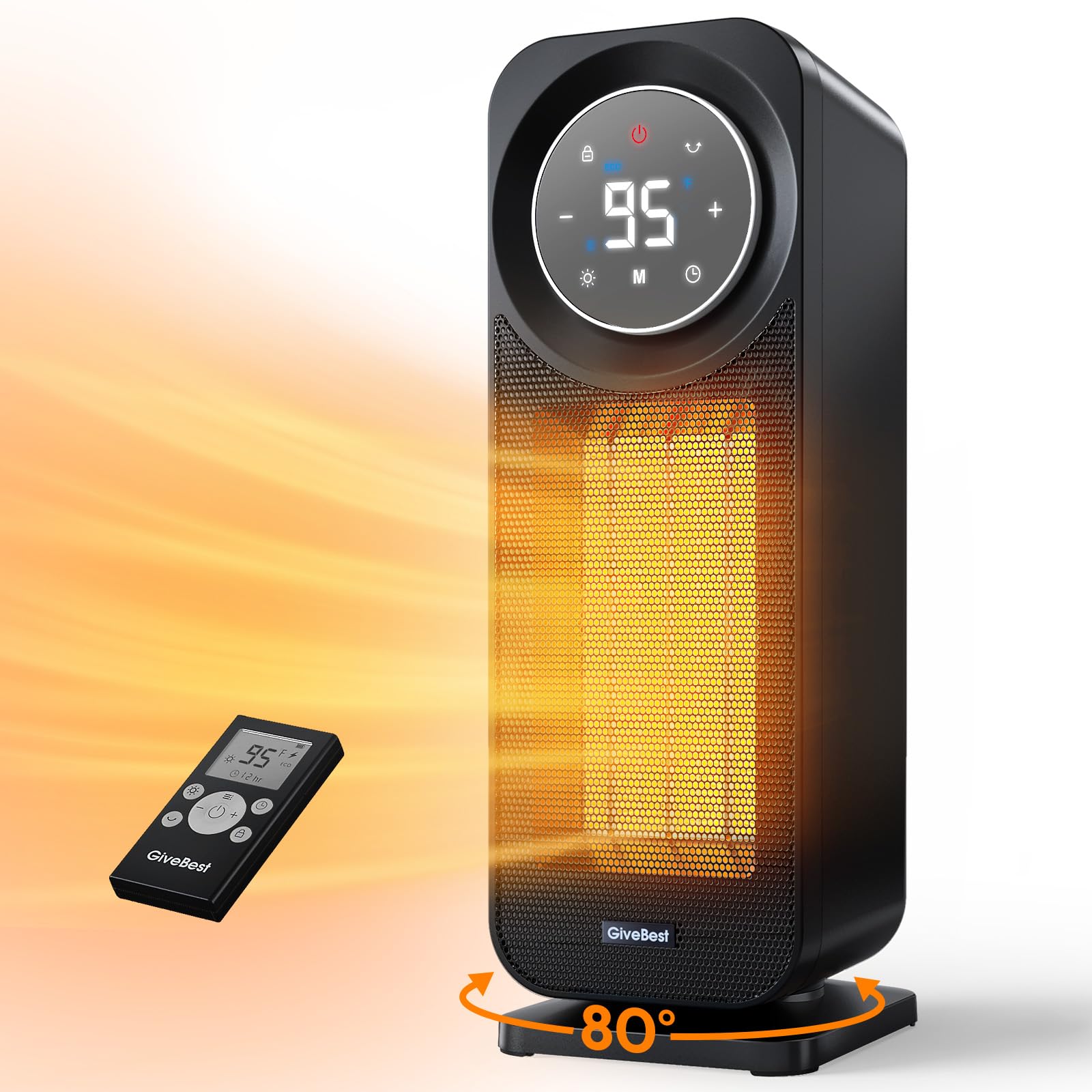 Givebest Space Heaters For Indoor Use, Touch Panel, 1500W Fast Heating Electric Heater With Remote, 5 Modes Quiet Heater With Ni