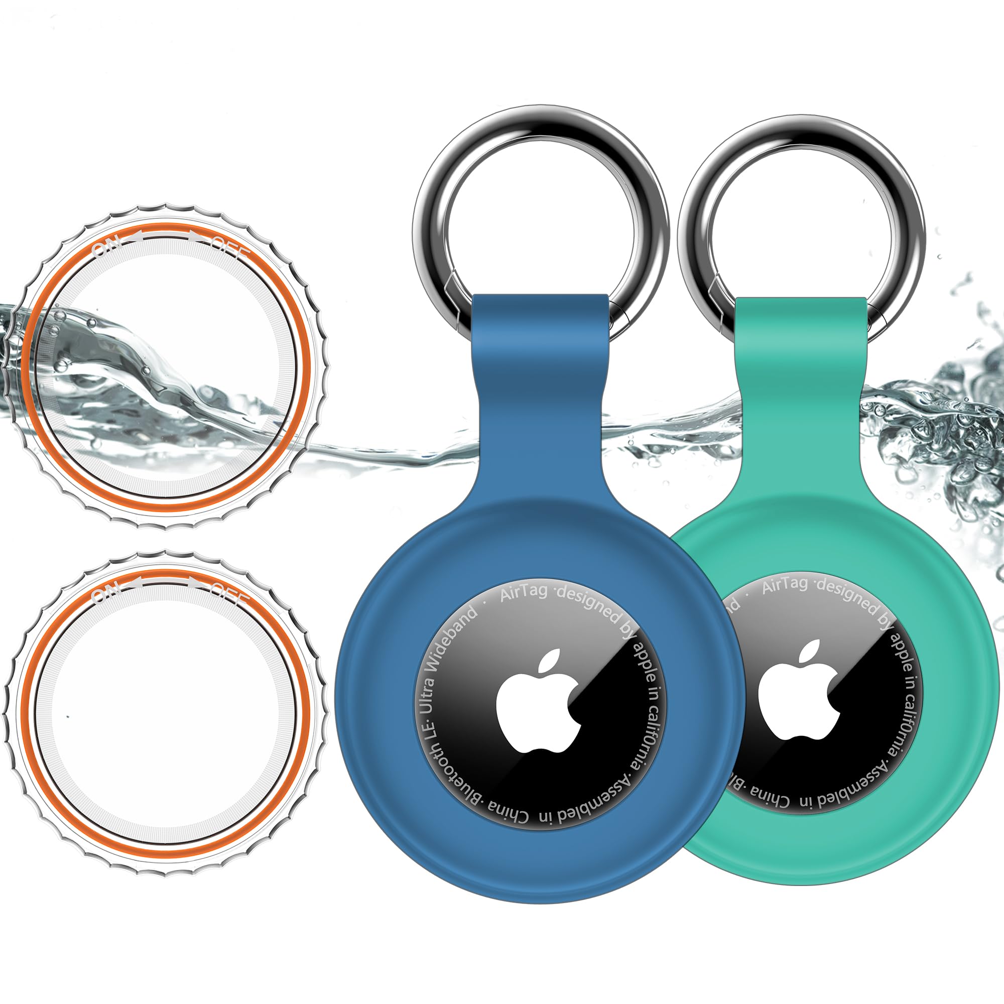 2 Pack,Ipx8 Waterproof Airtag Holder For Apple Air Tags With Air Tag Keychain,Shockproof Gps Cover [Anti Scratch] [Pc+Silicone]