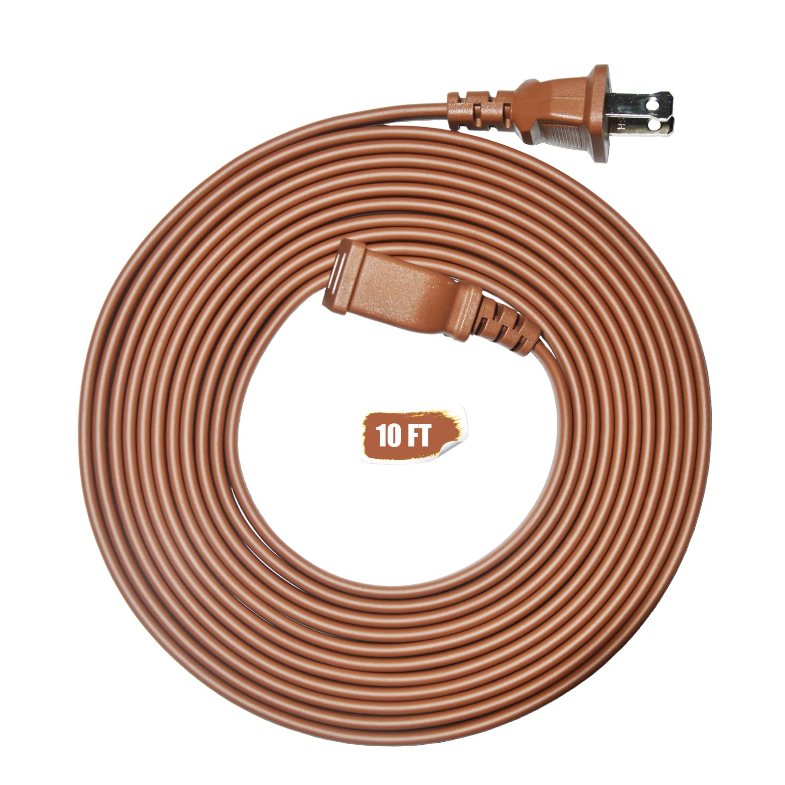 Jplenty Brown Extension Cord 10Ft Flat Extension Cord For Indoor/Outdoor Use With Single Outlet   Ideal For Christmas Lights, La