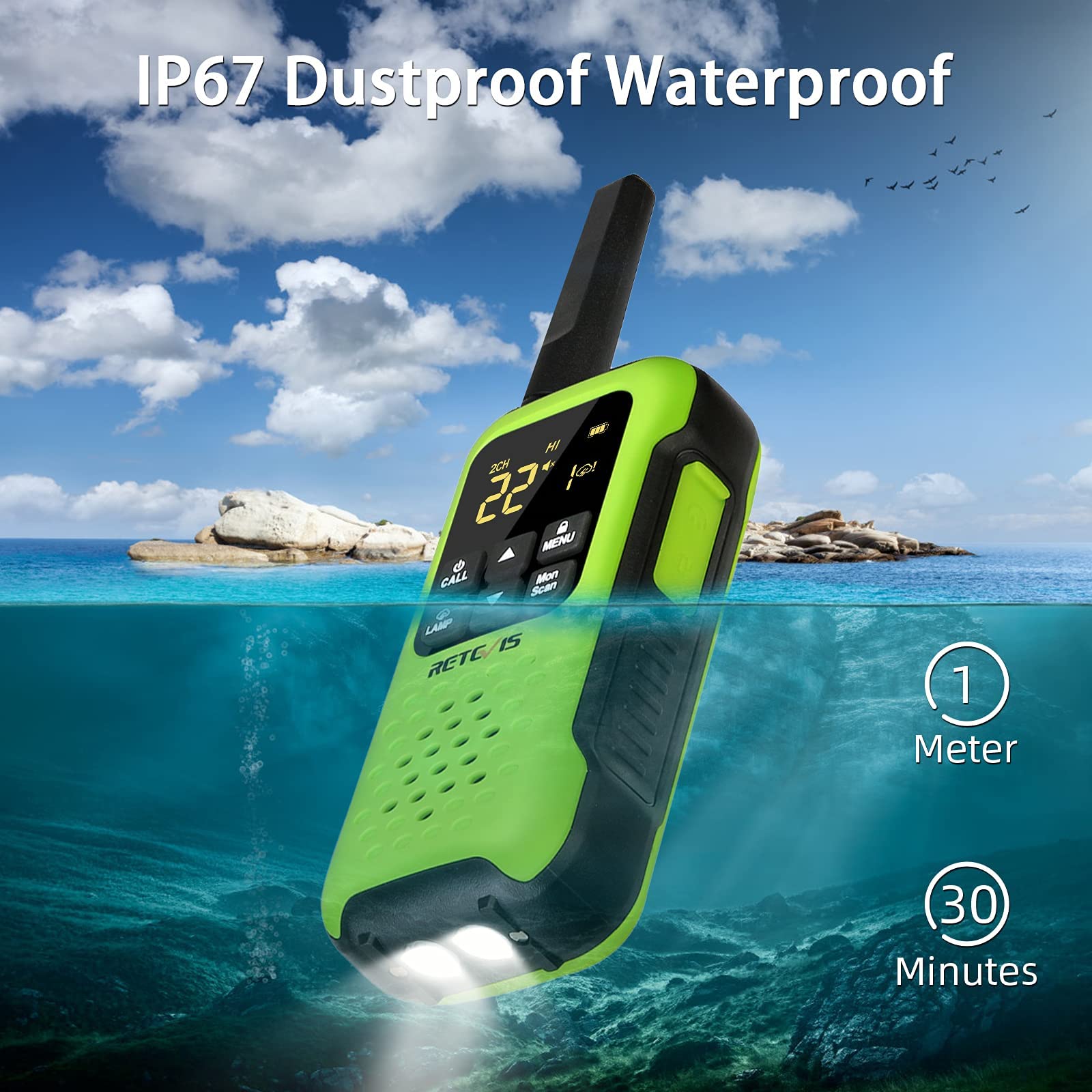 Retevis Rt49P Waterproof Walkie Talkie, Ip67 Portable Frs Two Way Radios, Handheld Walkie Talkies Rechargeable Floatable, Noaa, Flashlight Sos, For Golf, Fishing, Hunting 4 Pcs