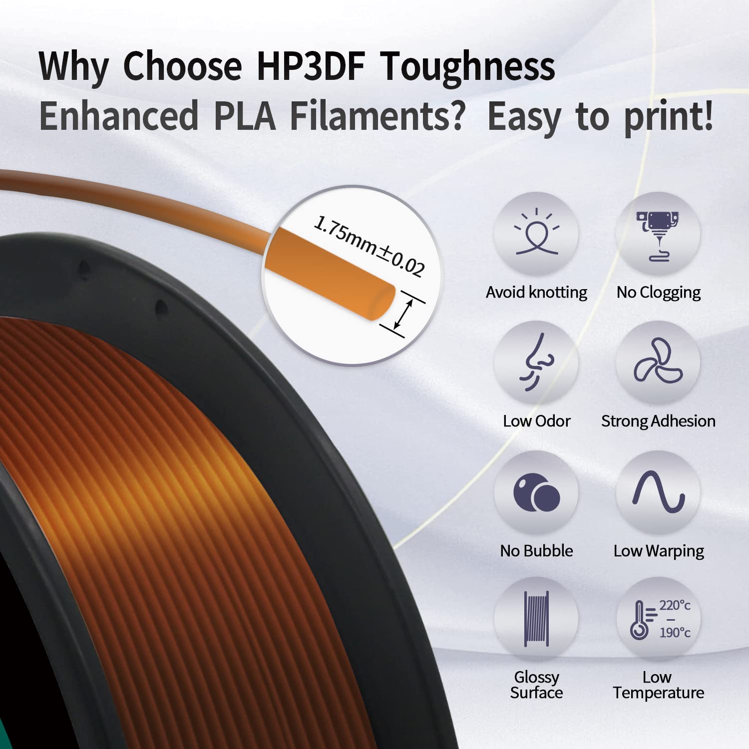 Hp3Df Pla Filament, Pla Plus(Pla+), 3D Printer Filament, Pla Filament 1.75Mm Dimensional Accuracy +/  0.02Mm, 1Kg Spool (2.2 Lbs