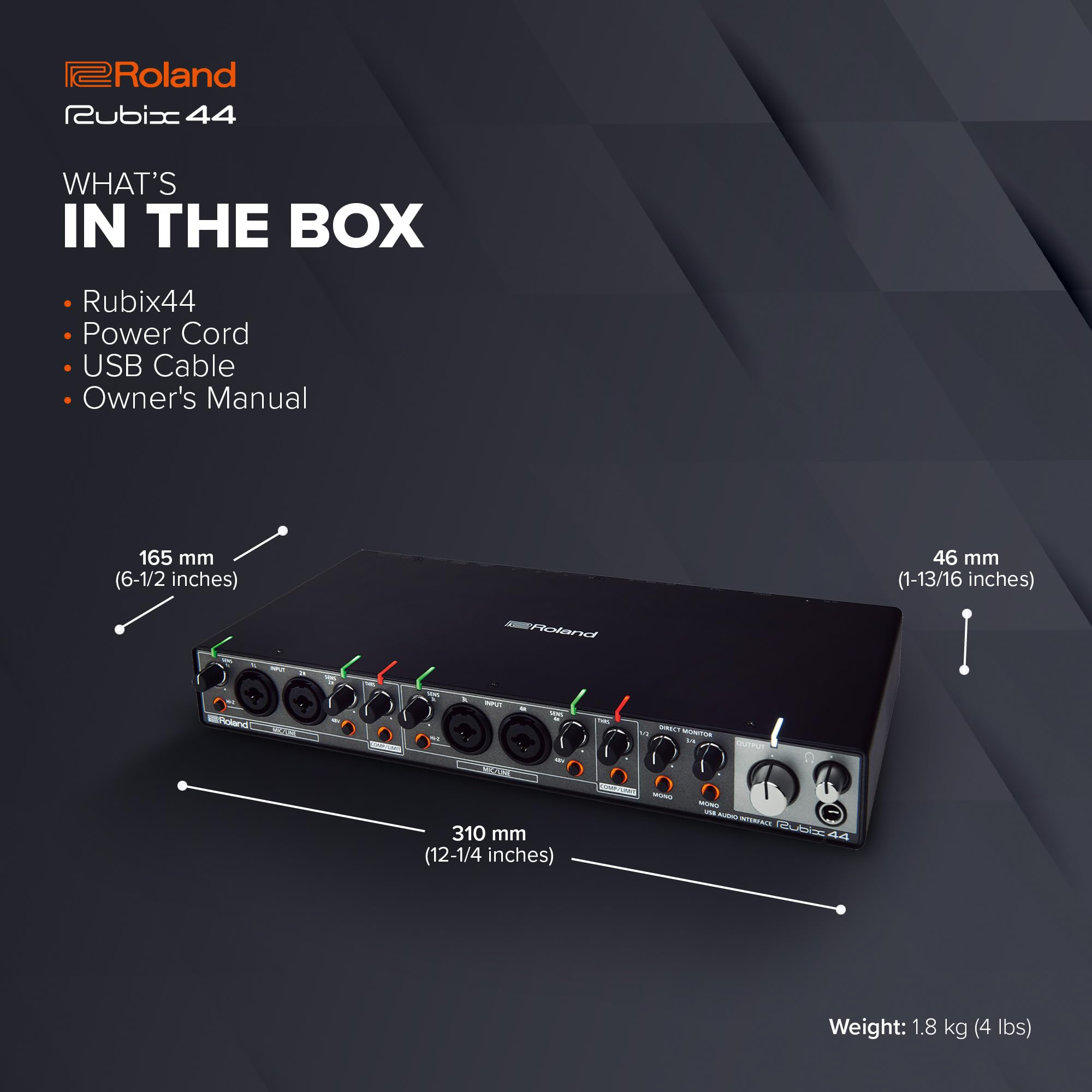 Roland Rubix44 4-In/4-Out Usb Audio Interface | High-Resolution Audio | Record With Mics, Guitars, Keys & More | Compact & Durab