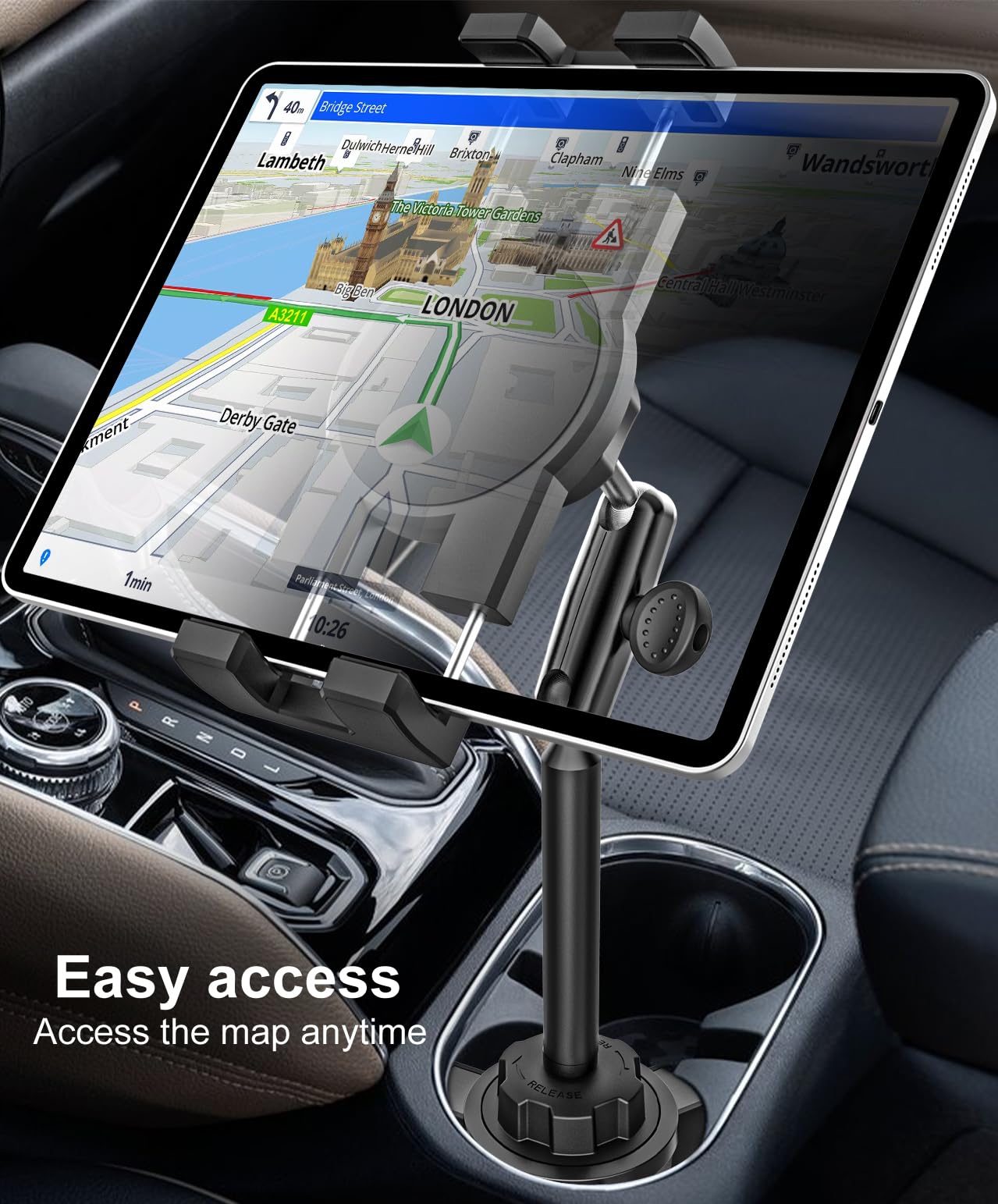 Gdzn Cup Holder Car Tablet Mount For Truck, [Sturdy 2 Section Metal Arm] Car Cup Tablet Holder, Adjustable Vehicle/Pickup Truck