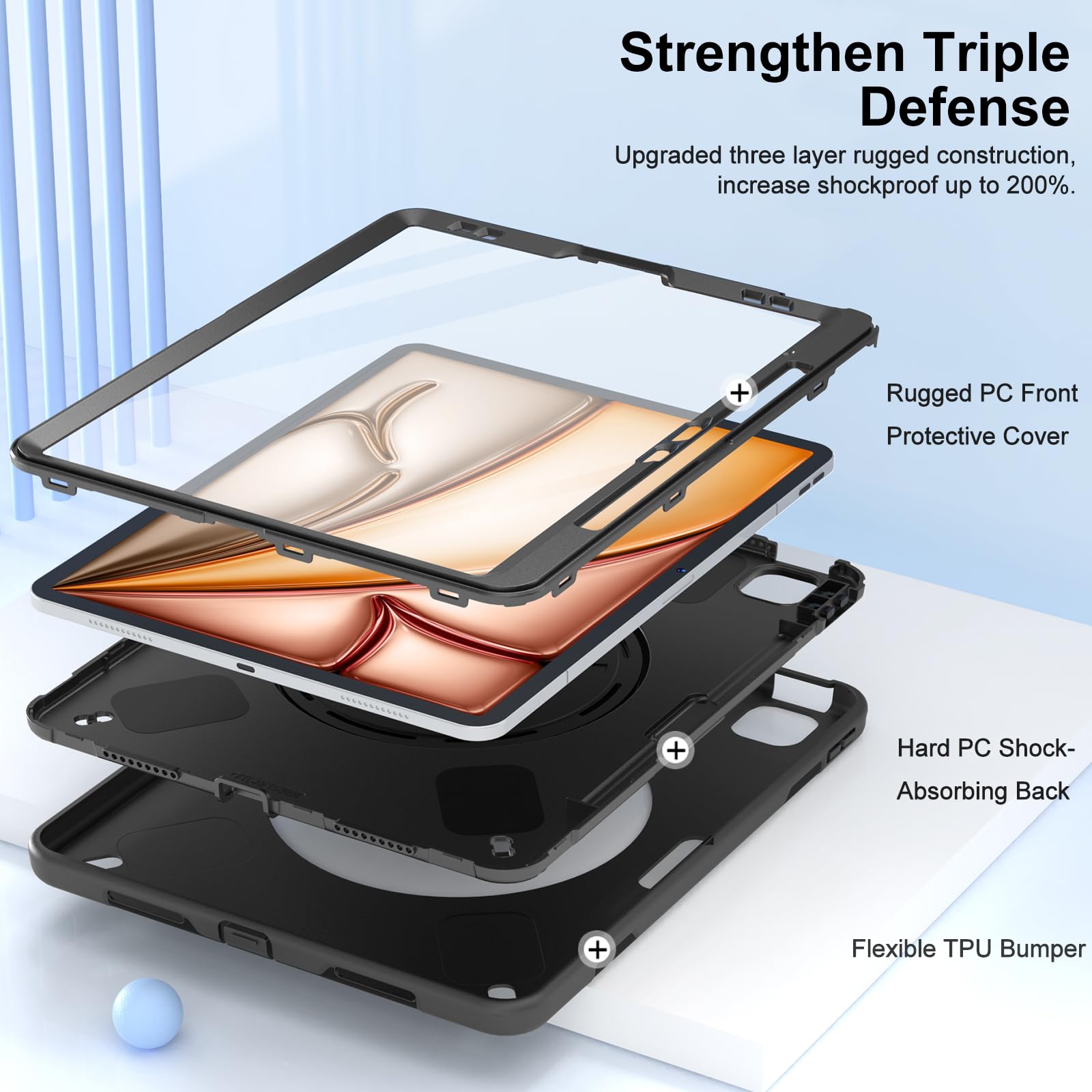 Miesherk Case For Ipad Air 13 Inch 2024, Ipad Air 13 Inch Case With Built In Screen Protector, 360 Rotating Stand, Pencil Holder