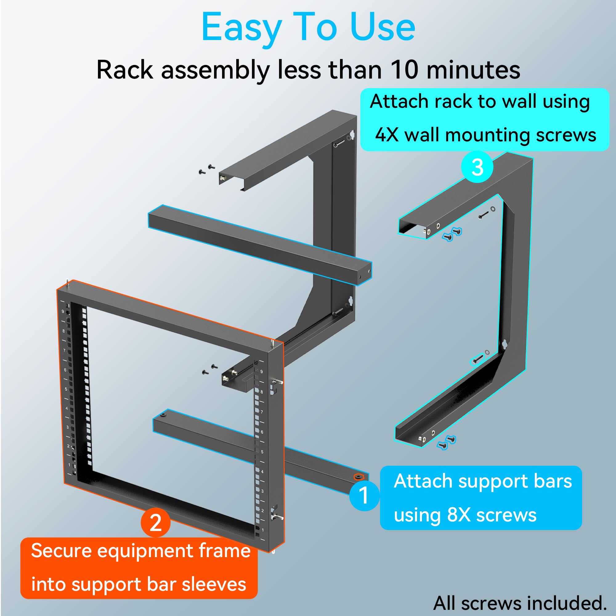 Server Rack Wall Mount 9U With Swing Open, Wall Mount Network Rack For 19 Inch Equipment, Computer Racks & Cabinets For Easy Acc