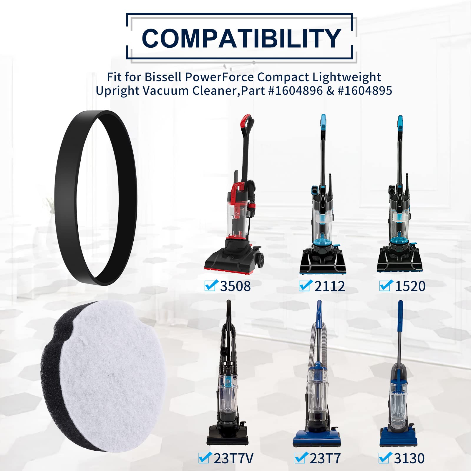 Vacuum Filter For Bissell Powerforce Compact Lightweight Upright Vacuum, Belt For Bissell Powerforce Compact, Fit Model 3508, 21